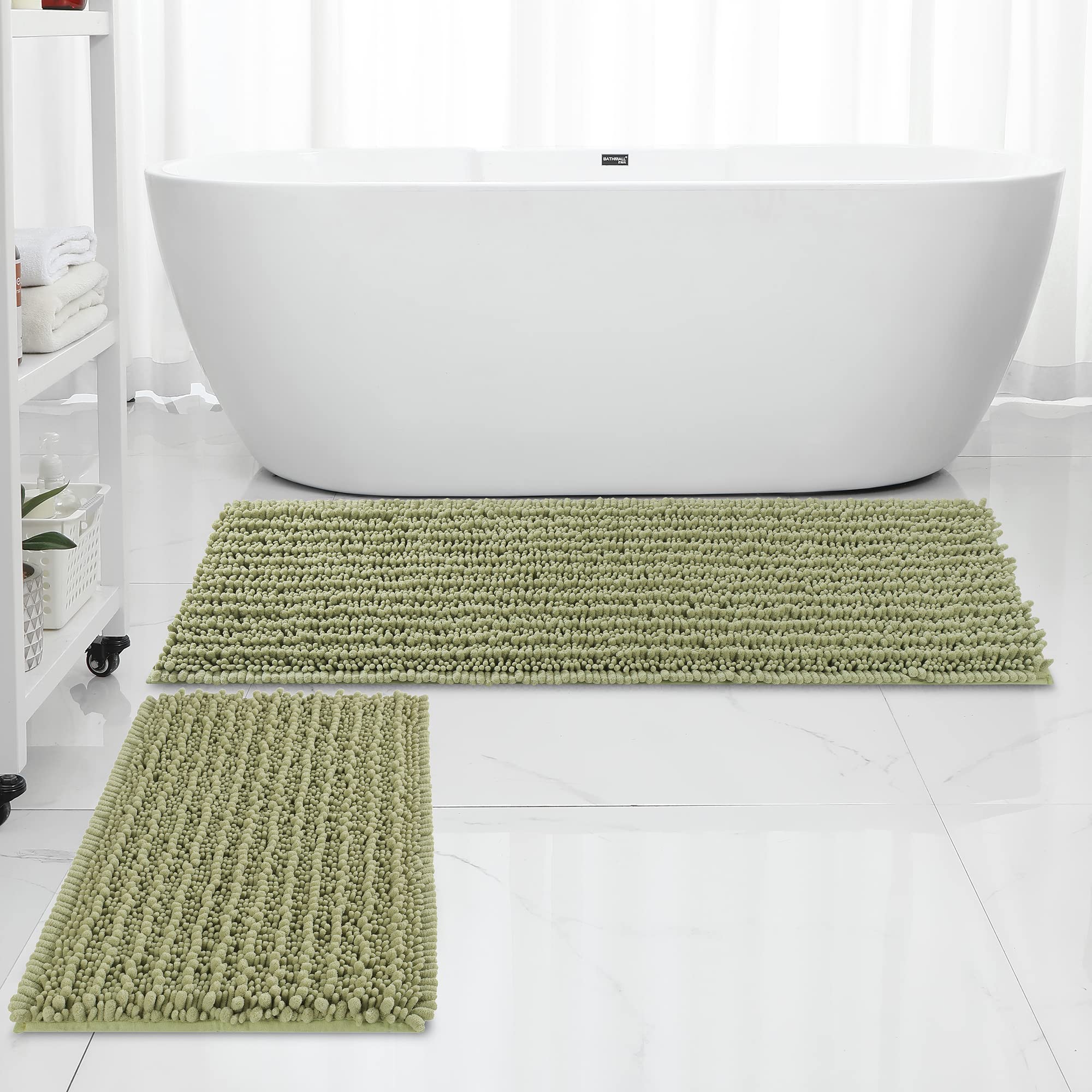 FLOLEOPA Chenille Coral Pink Bath Mat, Luxury Handmade Bathroom Rug, Non Slip, Extra Soft, Absorbent, Machine Washable, 32'x20' Plus 17'x24'