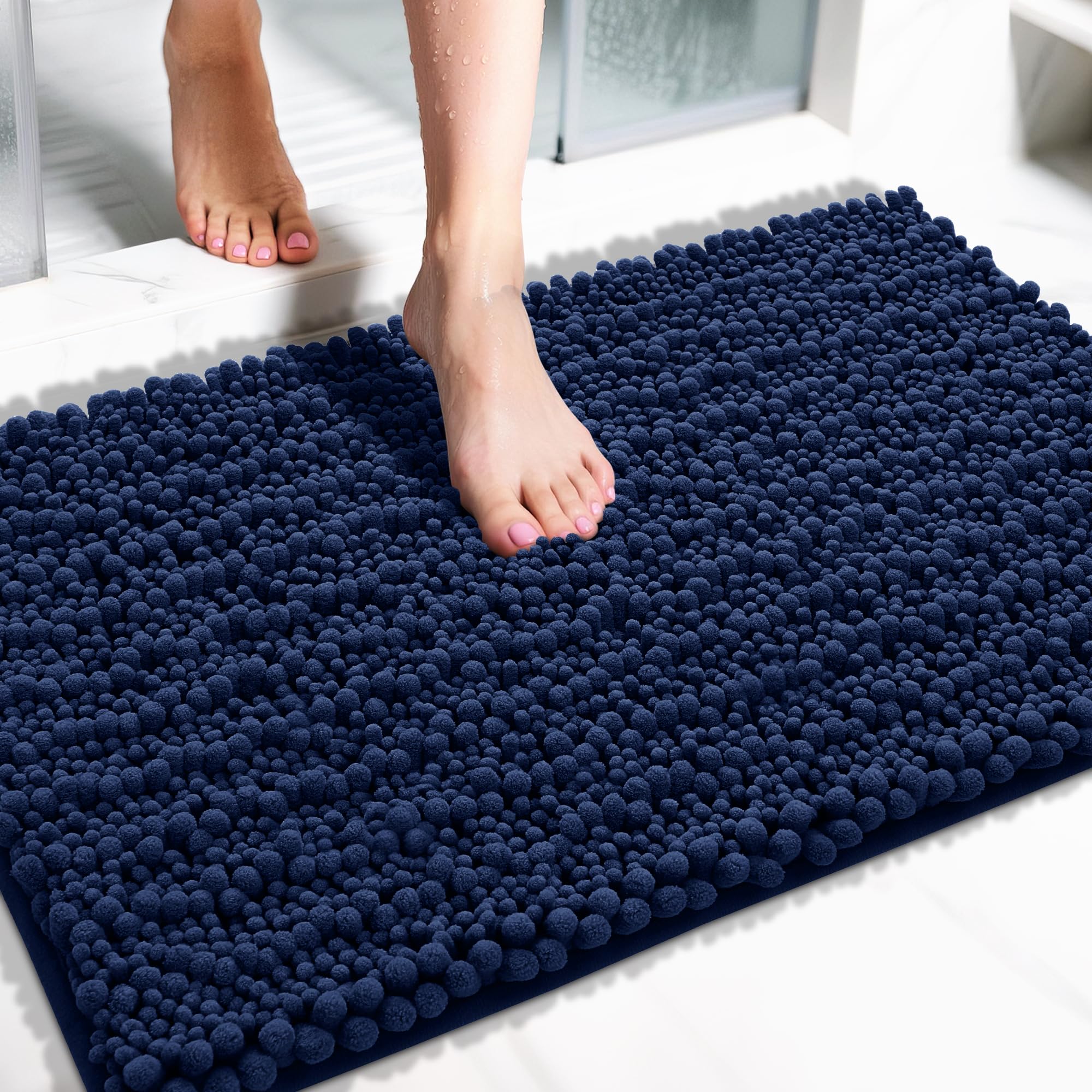 Yimobra Bathroom Rugs Non Slip Washable - Ultra Soft Absorbent Chenille Bath Mat, Quick Dry Shaggy Floor Carpet for Tub Shower, Gray Home Decor Accessories, 24x17 Inch