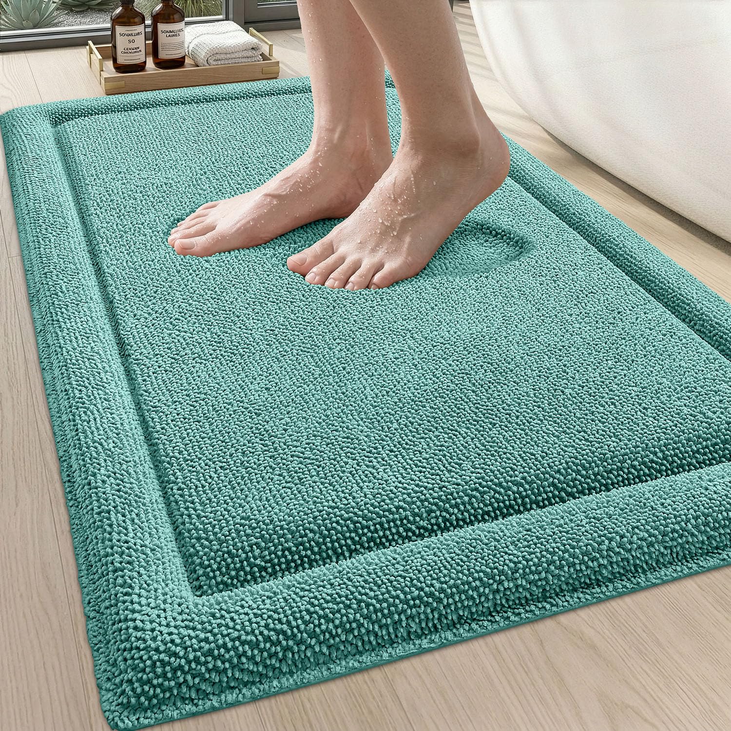 DEXI Bath Mats for Bathroom 16x24, Non Slip Washable Bathroom Rug, Thick Soft Chenille Absorbent Bathmat for Shower Floor, Fluffy Shaggy Carpet for Tub, Grey