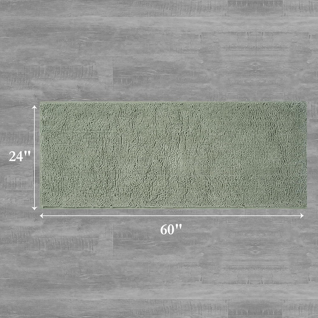 Creative Home Ideas Resort Collection Plush Chenille Bathroom Rugs – Non-Slip Backing and Machine Washable, Sage Green - 24 x 60 Inches Bath Mat
