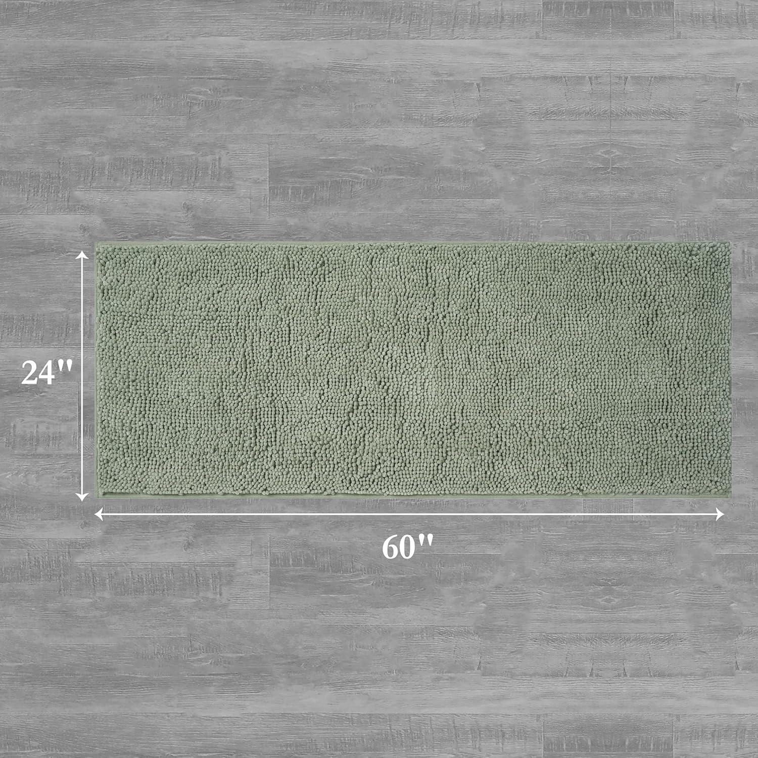 Creative Home Ideas Resort Collection Plush Chenille Bathroom Rugs – Non-Slip Backing and Machine Washable, Sage Green - 24 x 60 Inches Bath Mat