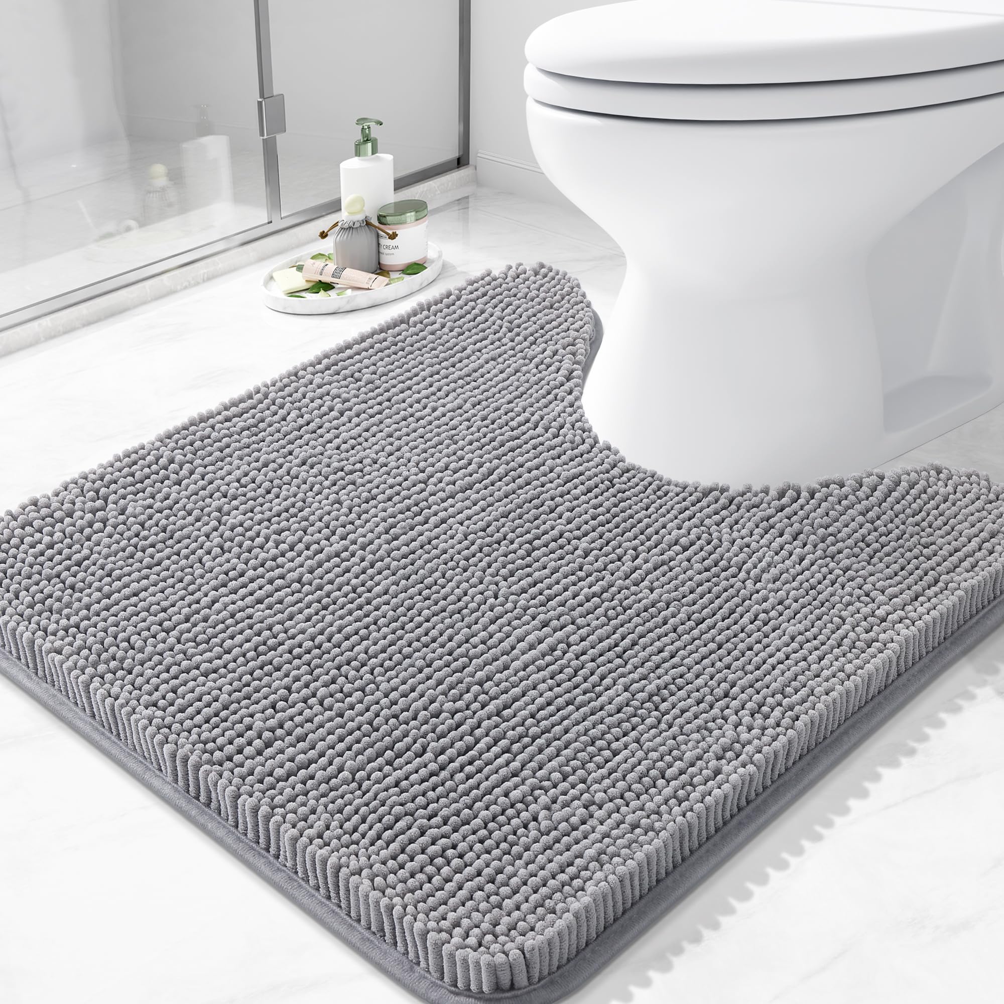 Arotive Bathroom Rugs 30x20, Extra Soft Absorbent Shaggy Chenille Bath Rugs, Machine Washable Rubber Backing Non-Slip Bath Mats for Bathroom Floor Tub and Shower, Home Decor Accessories, Grey