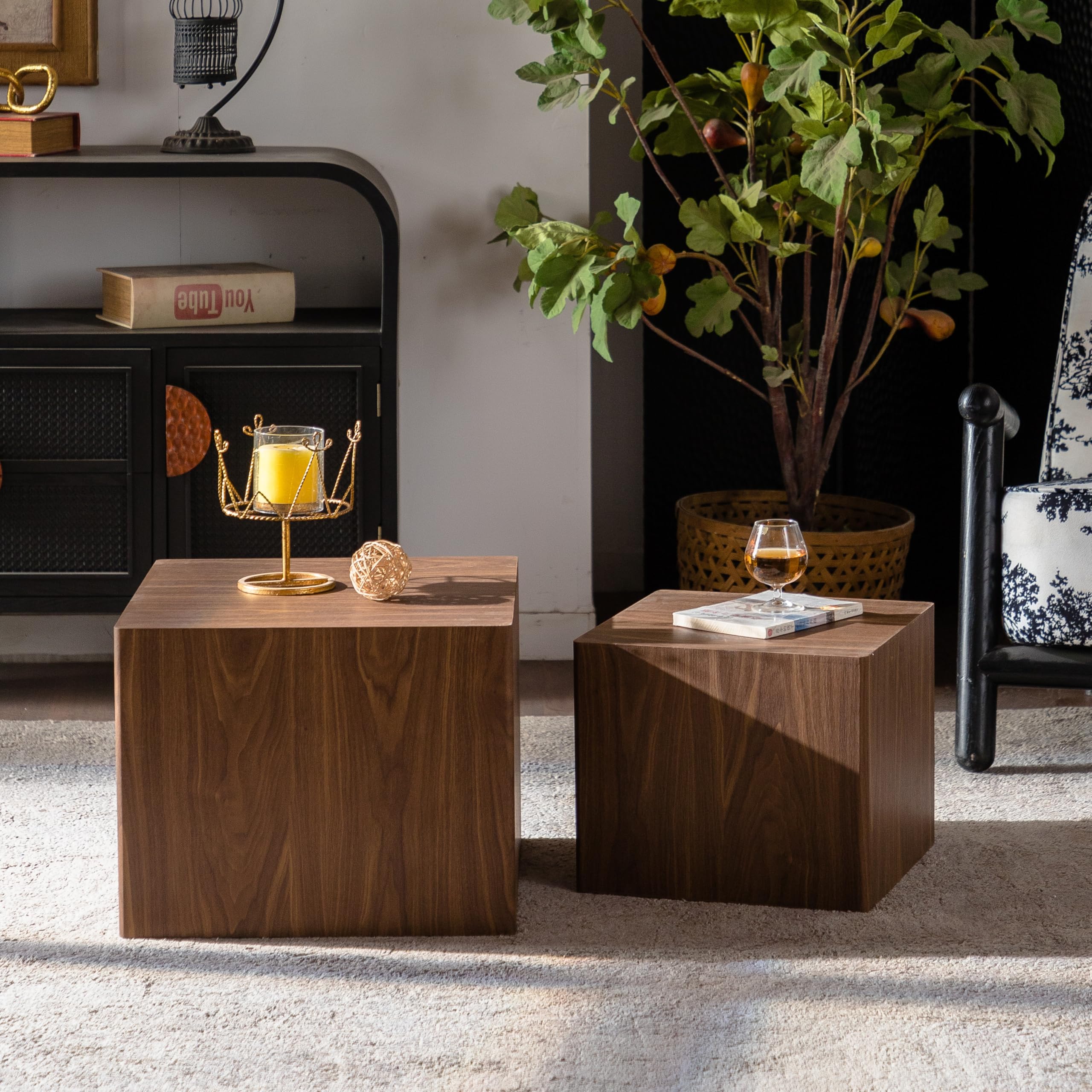 Hexagon Wooden Side Table Withe Wood Grain, Modern Fully Assembled End Table for Small Spaces, Living Room, Bedroom, 15.75"×13.58"×18.9" - Walnut