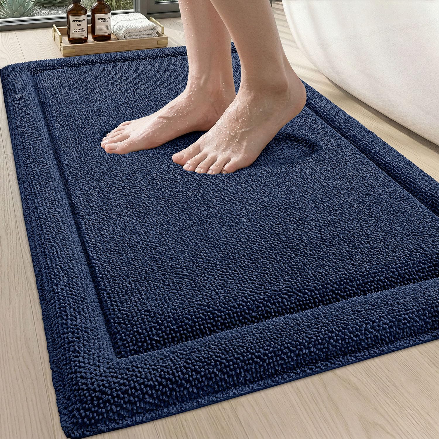 DEXI Bath Mats for Bathroom 16x24, Non Slip Washable Bathroom Rug, Thick Soft Chenille Absorbent Bathmat for Shower Floor, Fluffy Shaggy Carpet for Tub, Grey
