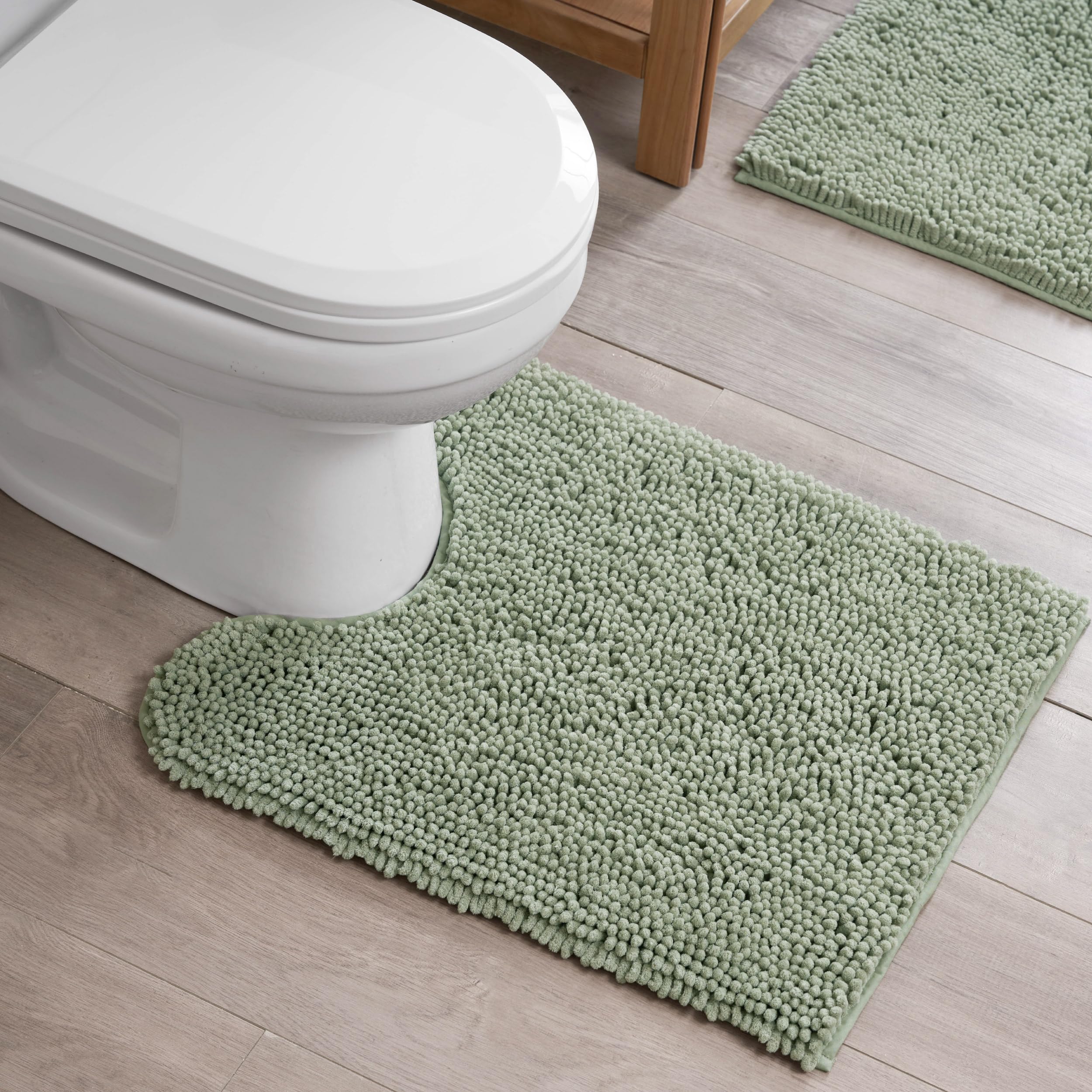 Creative Home Ideas Resort Collection Plush Chenille Bathroom Rugs – Non-Slip Backing and Machine Washable, Sage Green - 24 x 60 Inches Bath Mat