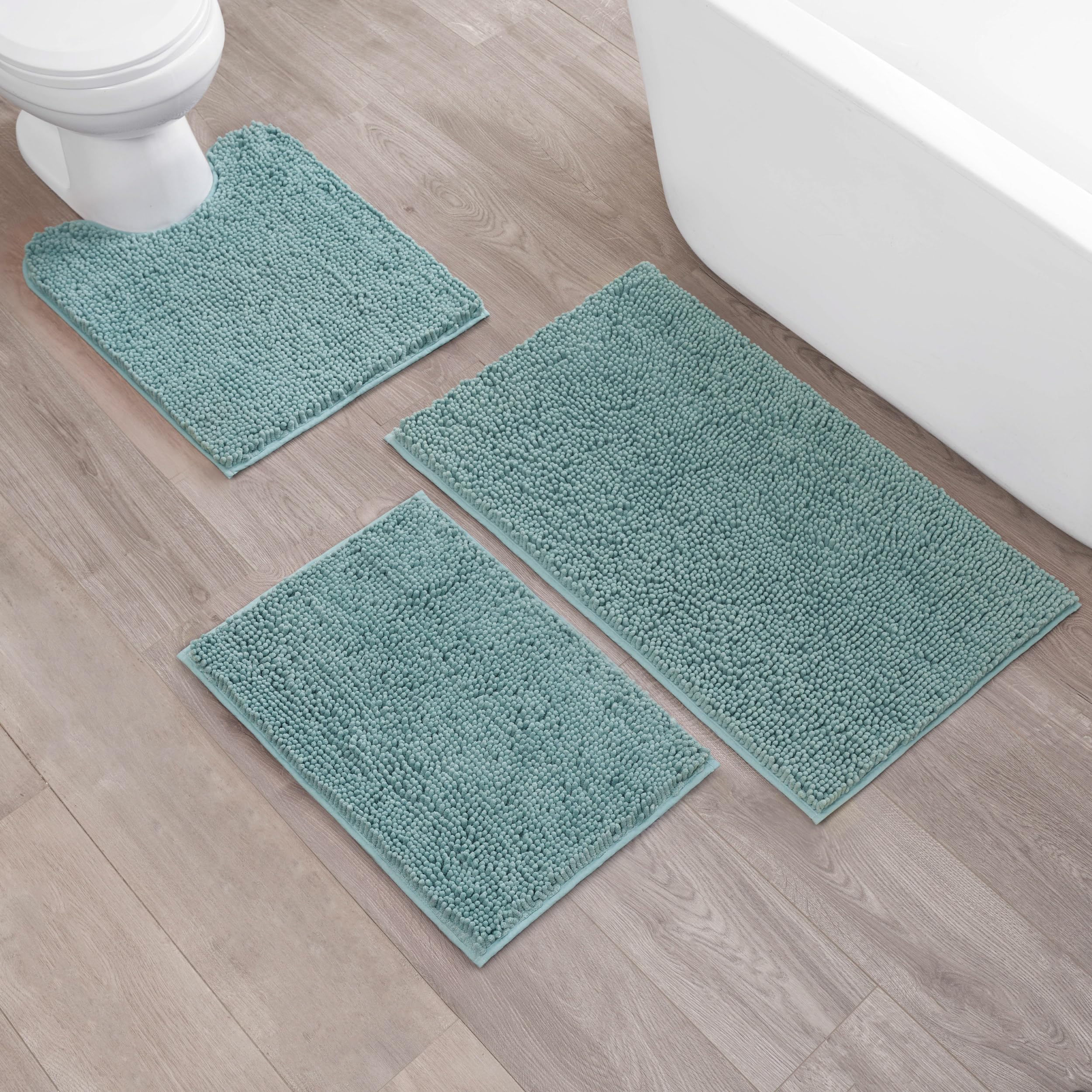 Creative Home Ideas Resort Collection Plush Chenille Bathroom Rugs – Non-Slip Backing and Machine Washable, Sage Green - 24 x 60 Inches Bath Mat