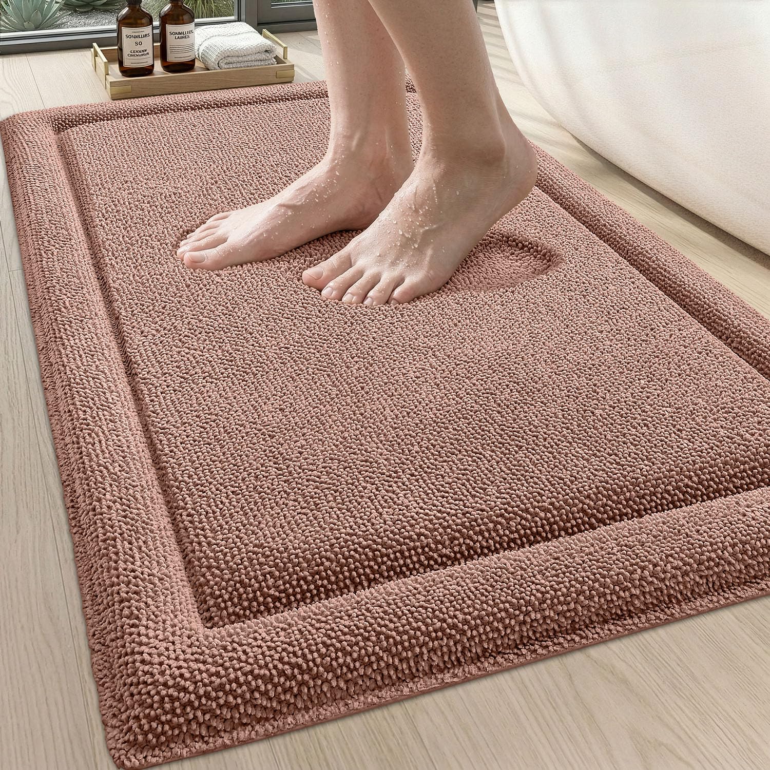 DEXI Bath Mats for Bathroom 16x24, Non Slip Washable Bathroom Rug, Thick Soft Chenille Absorbent Bathmat for Shower Floor, Fluffy Shaggy Carpet for Tub, Grey