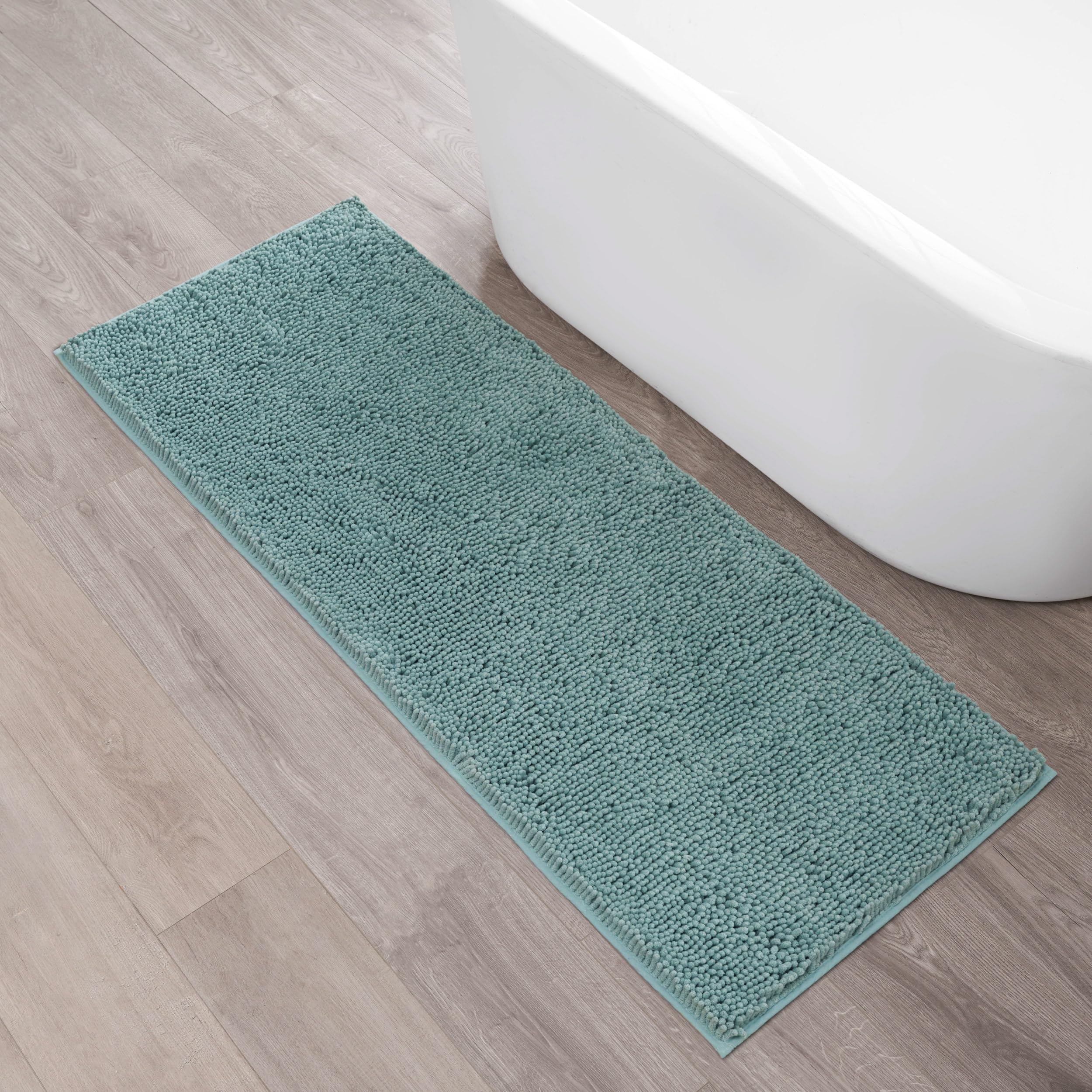 Creative Home Ideas Resort Collection Plush Chenille Bathroom Rugs – Non-Slip Backing and Machine Washable, Sage Green - 24 x 60 Inches Bath Mat