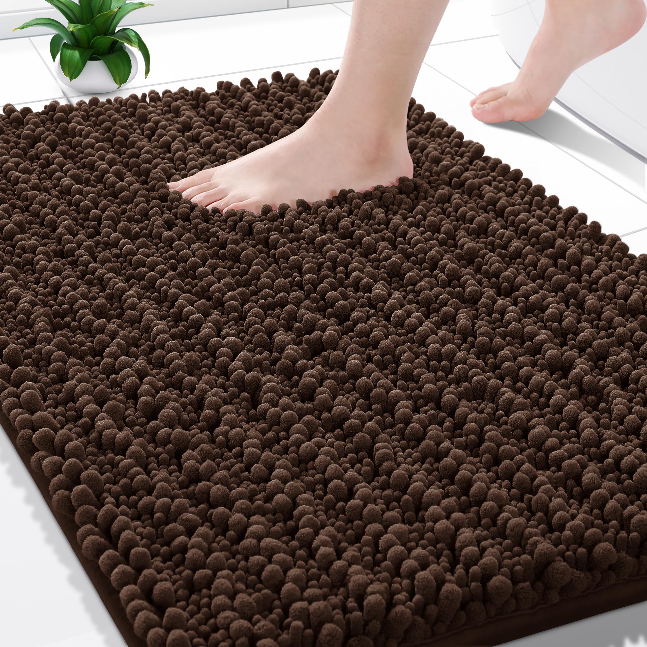 Yimobra Bathroom Rugs Non Slip Washable - Ultra Soft Absorbent Chenille Bath Mat, Quick Dry Shaggy Floor Carpet for Tub Shower, Gray Home Decor Accessories, 24x17 Inch