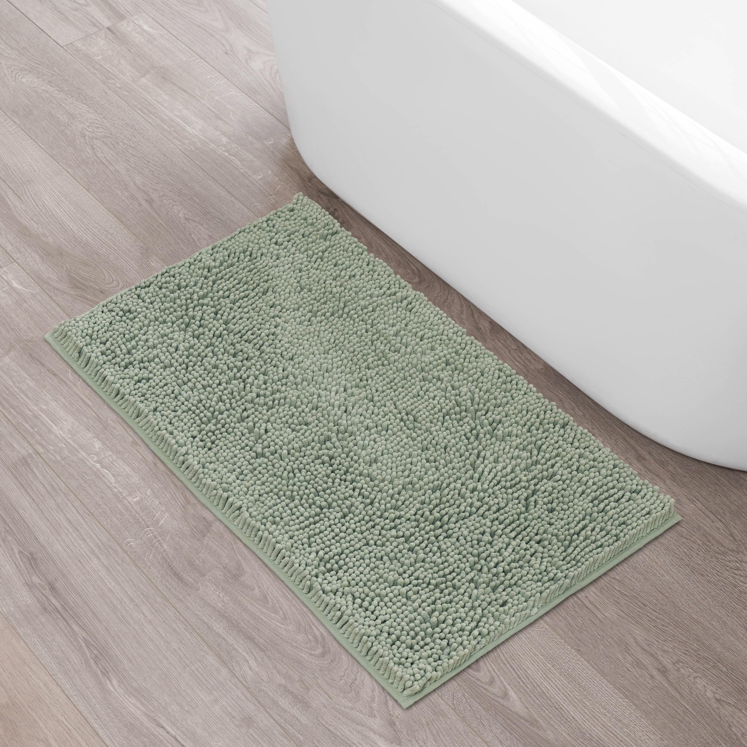 Creative Home Ideas Resort Collection Plush Chenille Bathroom Rugs – Non-Slip Backing and Machine Washable, Sage Green - 24 x 60 Inches Bath Mat