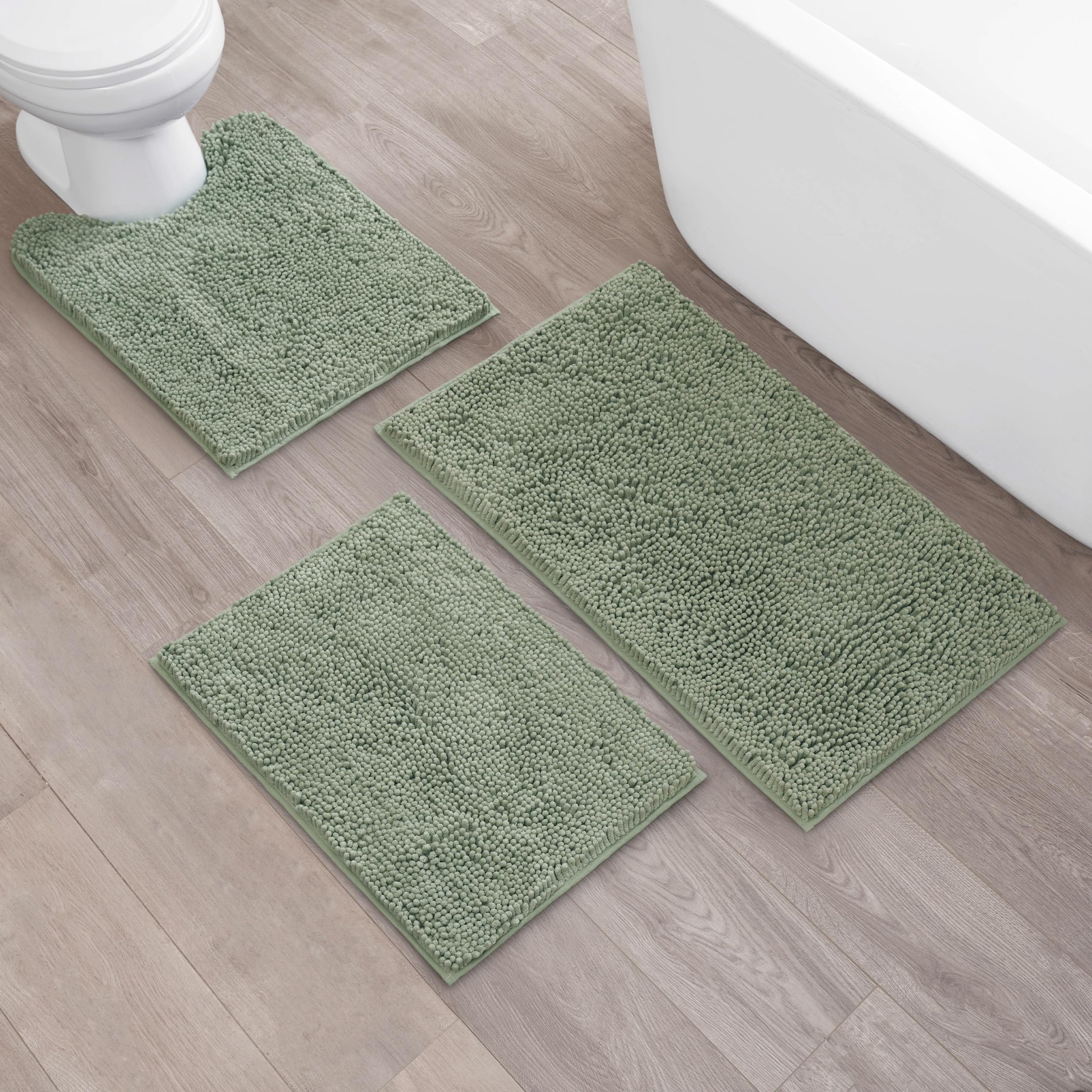 Creative Home Ideas Resort Collection Plush Chenille Bathroom Rugs – Non-Slip Backing and Machine Washable, Sage Green - 24 x 60 Inches Bath Mat