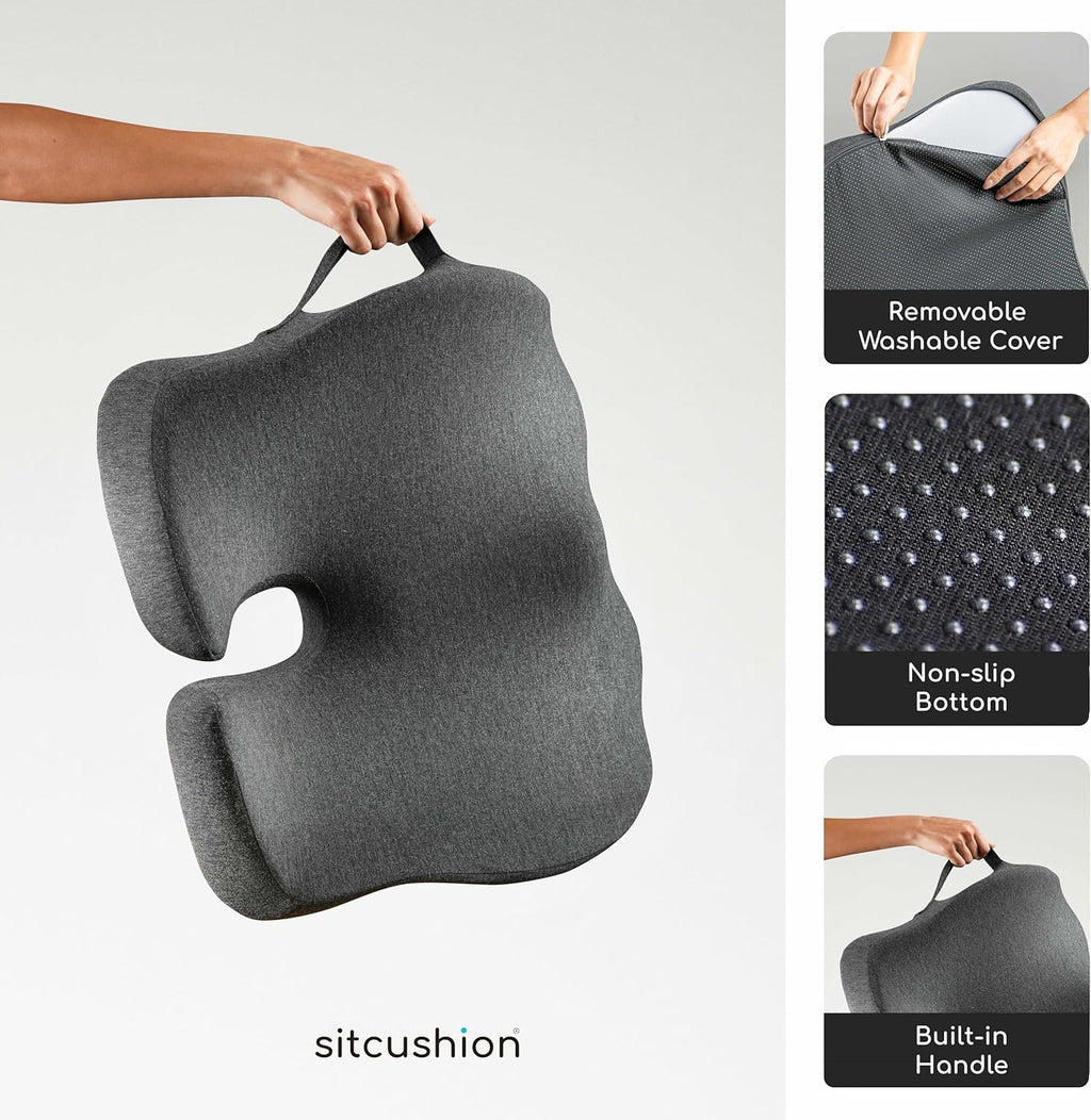 Extra Large Memory Foam Seat Cushions for Office Chairs, Pressure Relief Seat Cushion for Tailbone Pain Relief, Sciatica & Back Pain, Ergonomic Office Chair Cushion for Long Sitting & Driving (Black)