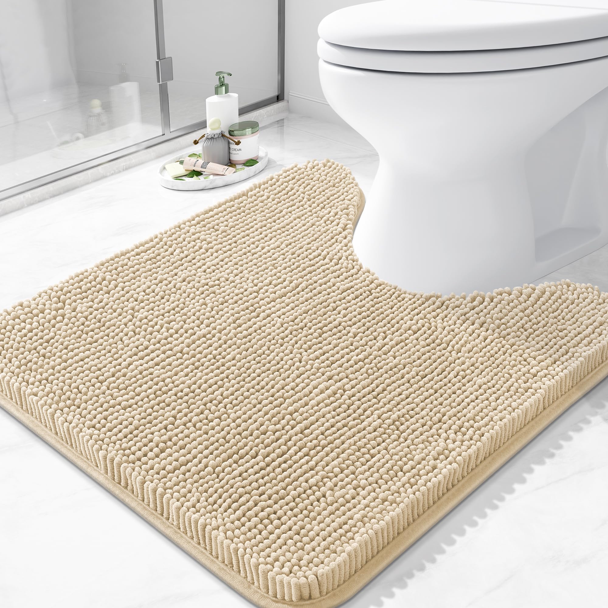 Arotive Bathroom Rugs 70x24, Extra Soft Absorbent Shaggy Chenille Bath Rugs, Machine Washable Rubber Backing Non-Slip Bath Mats for Bathroom Floor Tub and Shower, Home Decor Accessories, Beige