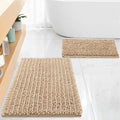 FLOLEOPA Chenille Coral Pink Bath Mat, Luxury Handmade Bathroom Rug, Non Slip, Extra Soft, Absorbent, Machine Washable, 32'x20' Plus 17'x24'
