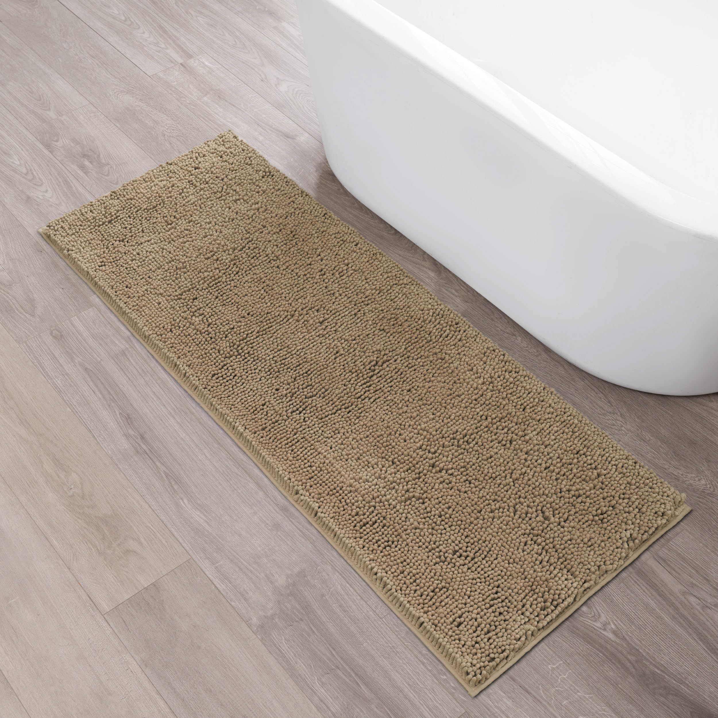 Creative Home Ideas Resort Collection Plush Chenille Bathroom Rugs – Non-Slip Backing and Machine Washable, Sage Green - 24 x 60 Inches Bath Mat