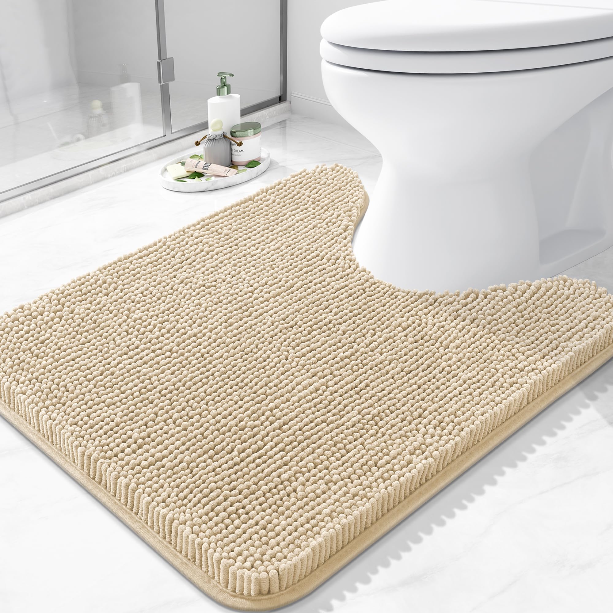 Arotive Bathroom Rugs 70x24, Extra Soft Absorbent Shaggy Chenille Bath Rugs, Machine Washable Rubber Backing Non-Slip Bath Mats for Bathroom Floor Tub and Shower, Home Decor Accessories, Beige