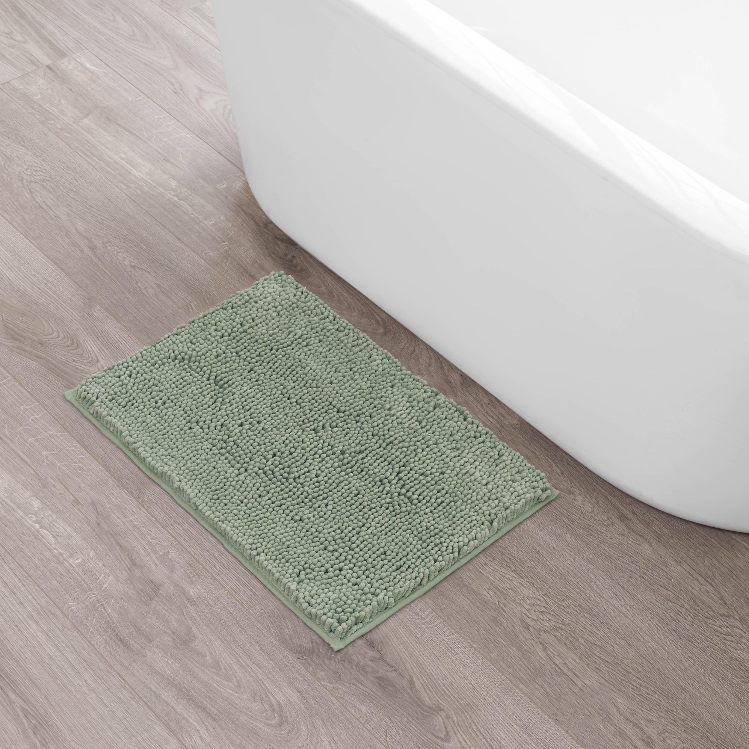 Creative Home Ideas Resort Collection Plush Chenille Bathroom Rugs – Non-Slip Backing and Machine Washable, Sage Green - 24 x 60 Inches Bath Mat