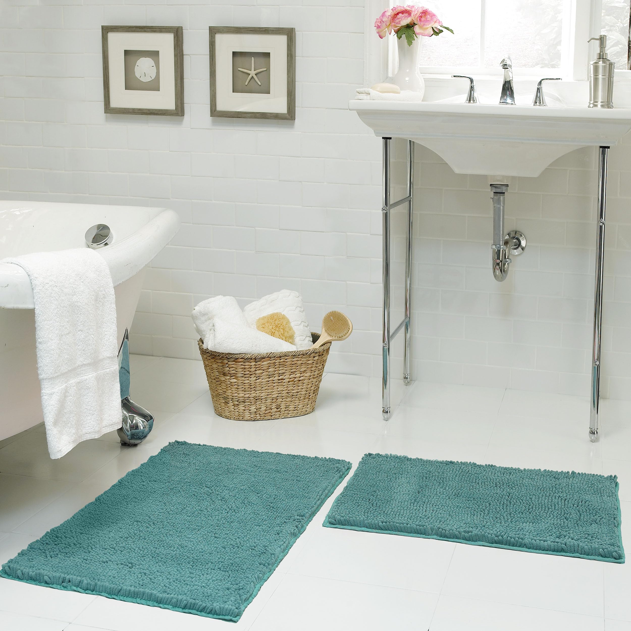 Creative Home Ideas Resort Collection Plush Chenille Bathroom Rugs – Non-Slip Backing and Machine Washable, Sage Green - 24 x 60 Inches Bath Mat