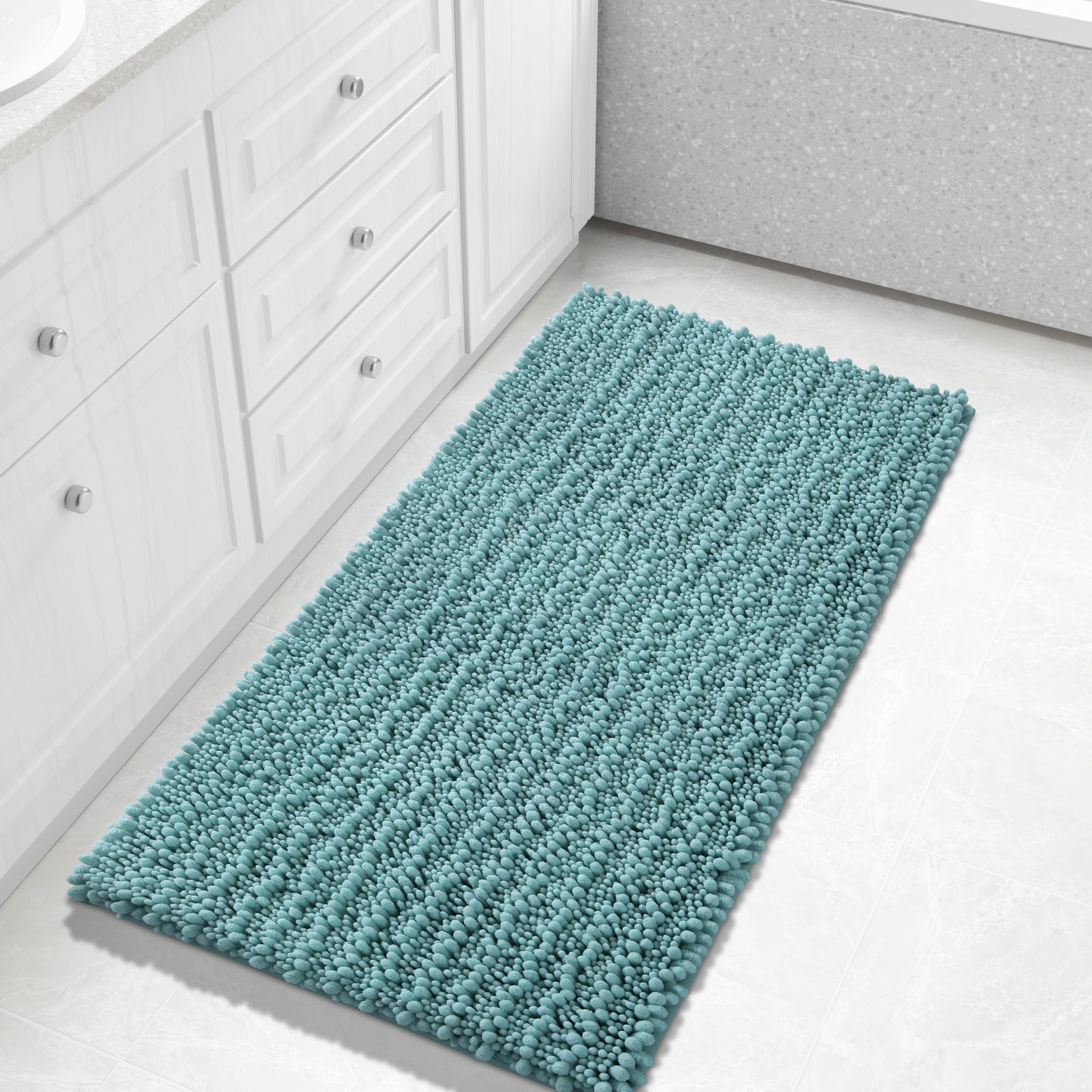 Yimobra Bathroom Rugs Non Slip Washable - Ultra Soft Absorbent Chenille Bath Mat, Quick Dry Shaggy Floor Carpet for Tub Shower, Gray Home Decor Accessories, 24x17 Inch