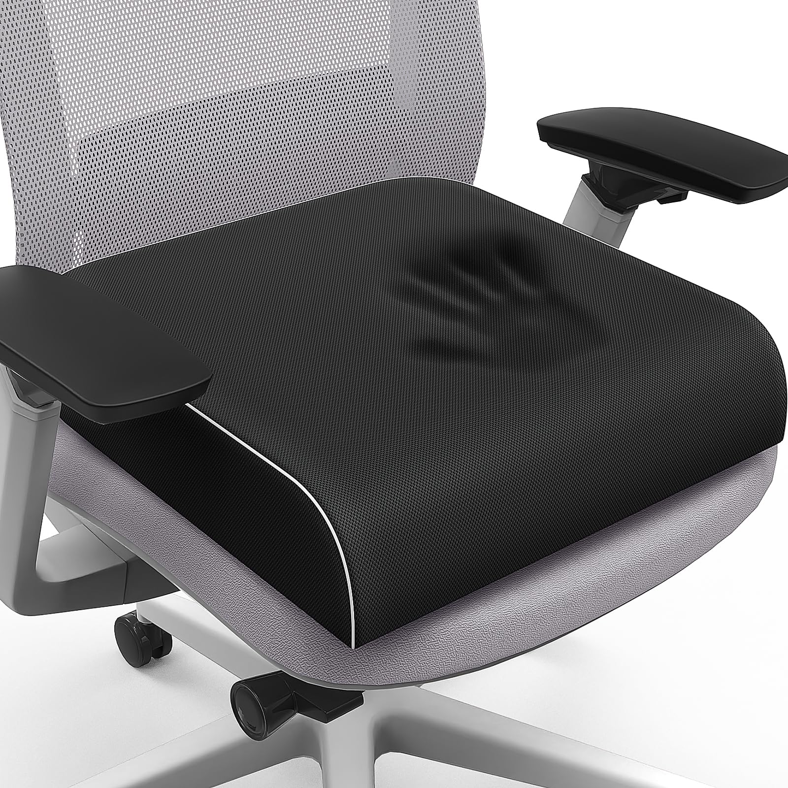SweetSlubr Seat Cushion for Tailbone Pain Relief, Office Chair Cushion, Memory Foam Large Cushion with Non-Slip Cover for Soft Support at Office Chair, Car Seat, Airplane, Floor Pillow, Black/Large