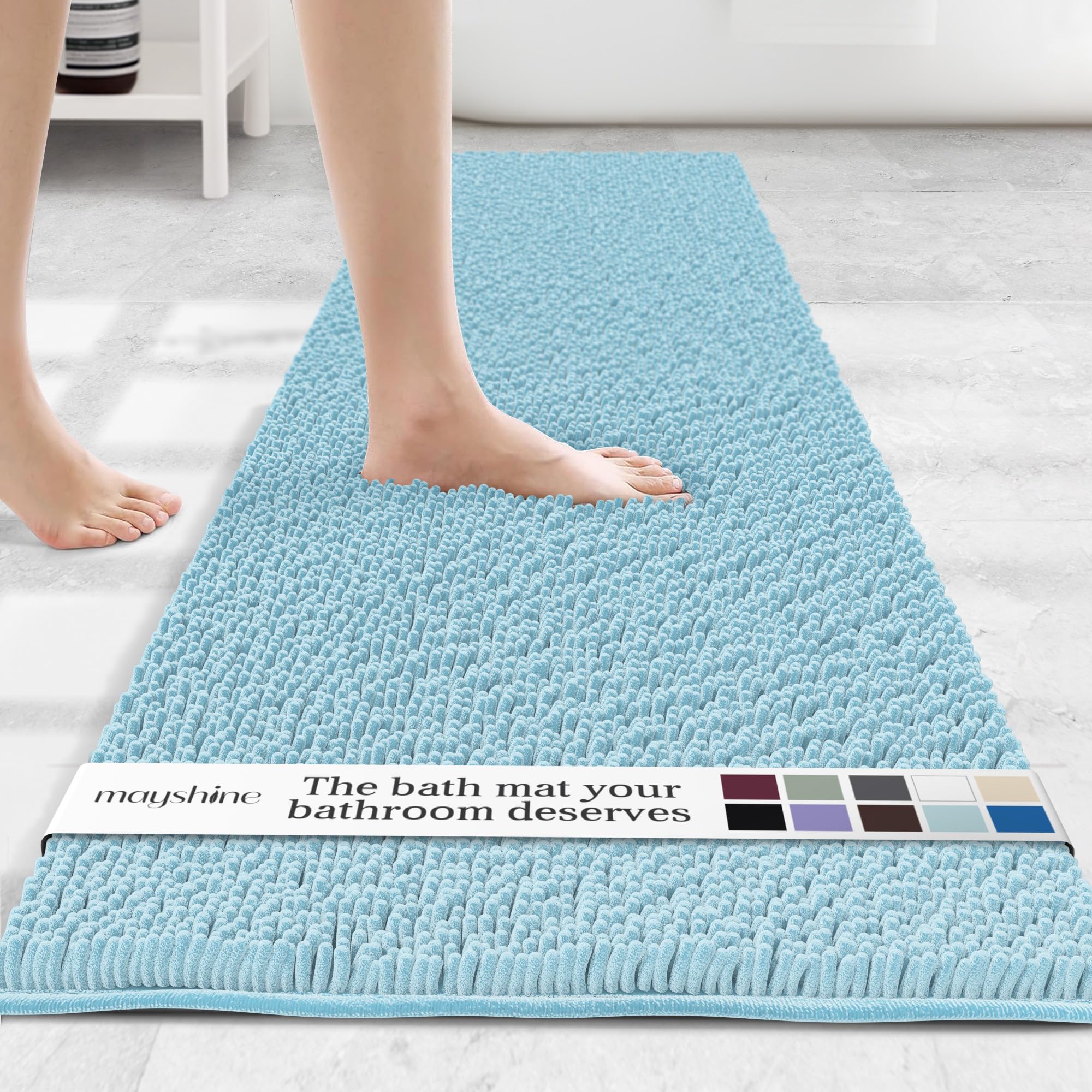 MAYSHINE Round Area Rug Set for Bathroom | Soft Plush Chenille Bath Mat, Water Absorbent Non-Slip Bathroom Rug | Washable Shag Carpet for Shower, Bedroom, or Home Décor | 36"x36" (Round) | White
