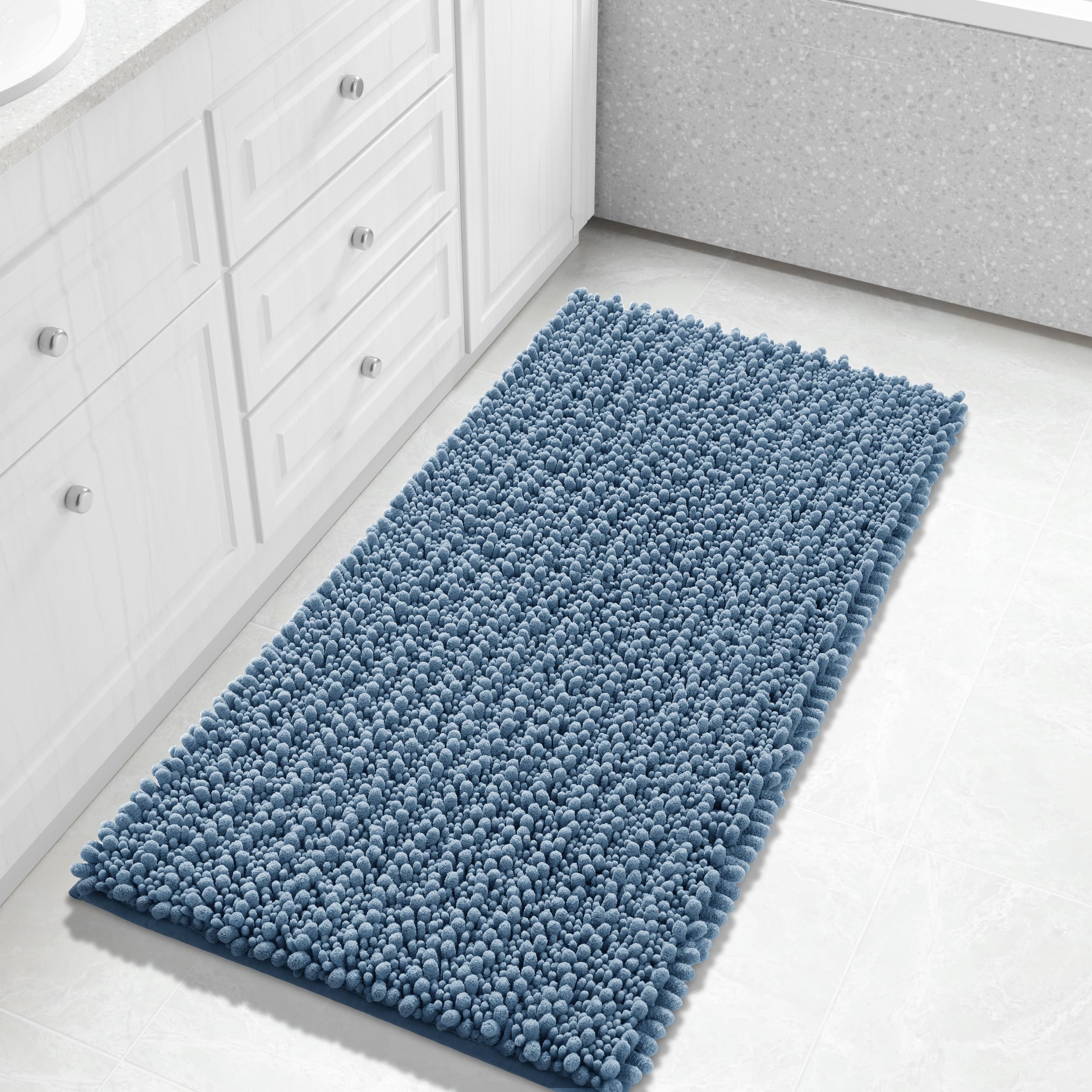 Yimobra Bathroom Rugs Non Slip Washable - Ultra Soft Absorbent Chenille Bath Mat, Quick Dry Shaggy Floor Carpet for Tub Shower, Gray Home Decor Accessories, 24x17 Inch