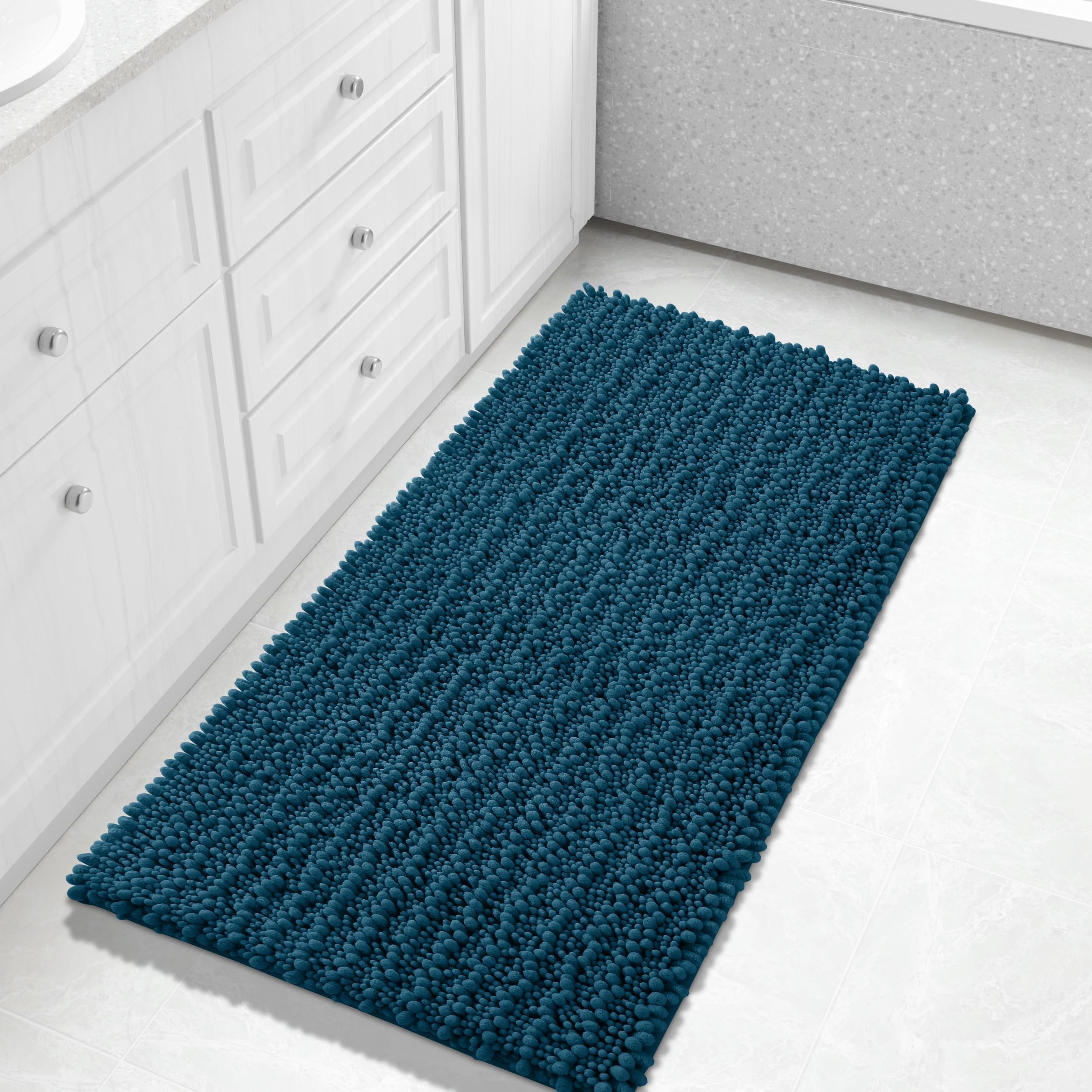 Yimobra Bathroom Rugs Non Slip Washable - Ultra Soft Absorbent Chenille Bath Mat, Quick Dry Shaggy Floor Carpet for Tub Shower, Gray Home Decor Accessories, 24x17 Inch