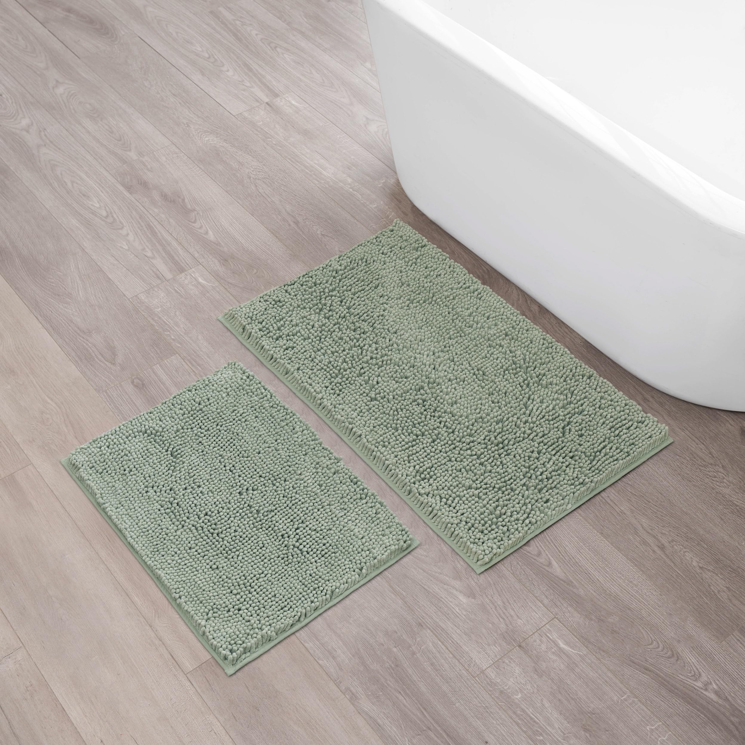 Creative Home Ideas Resort Collection Plush Chenille Bathroom Rugs – Non-Slip Backing and Machine Washable, Sage Green - 24 x 60 Inches Bath Mat