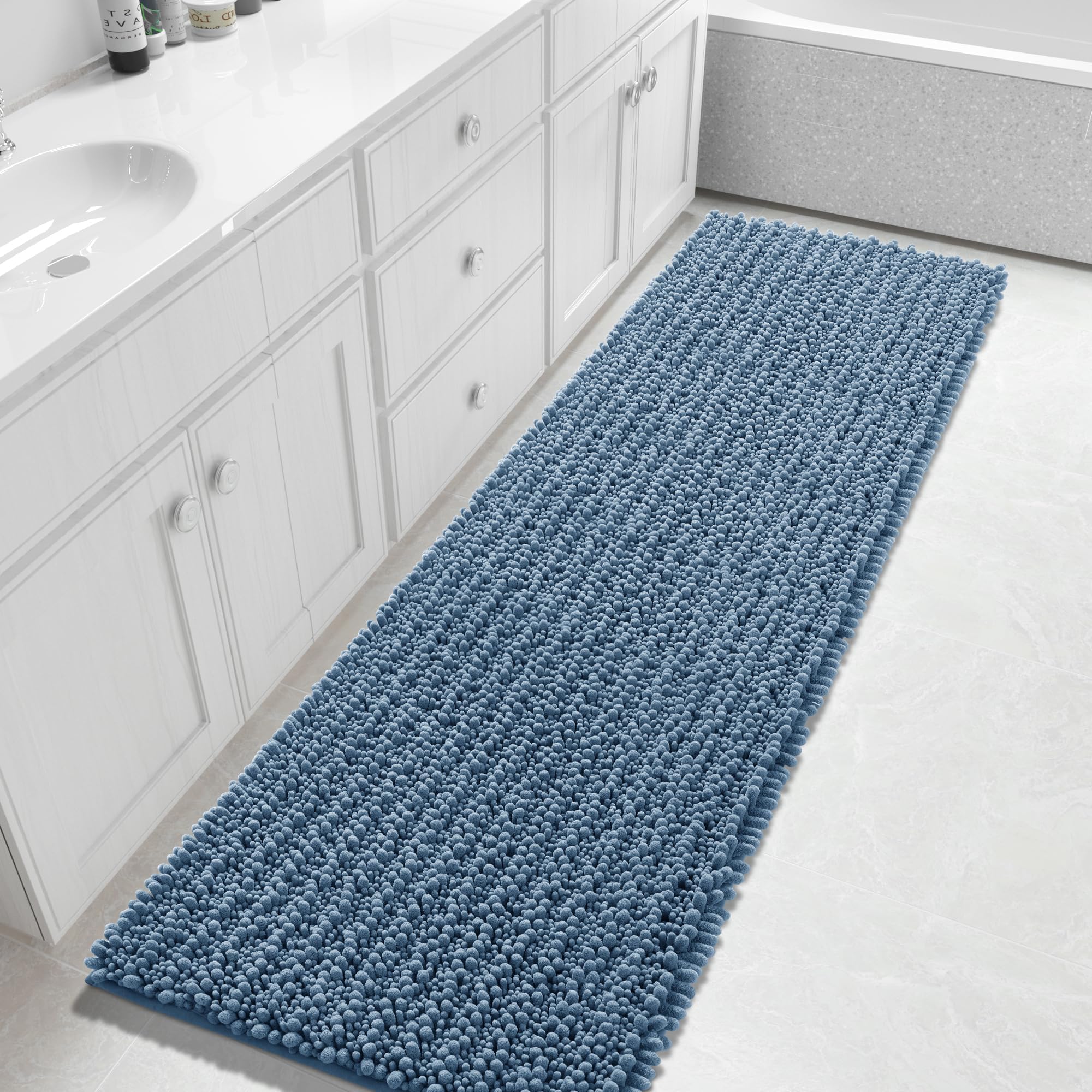 Yimobra Bathroom Rugs Non Slip Washable - Ultra Soft Absorbent Chenille Bath Mat, Quick Dry Shaggy Floor Carpet for Tub Shower, Gray Home Decor Accessories, 24x17 Inch