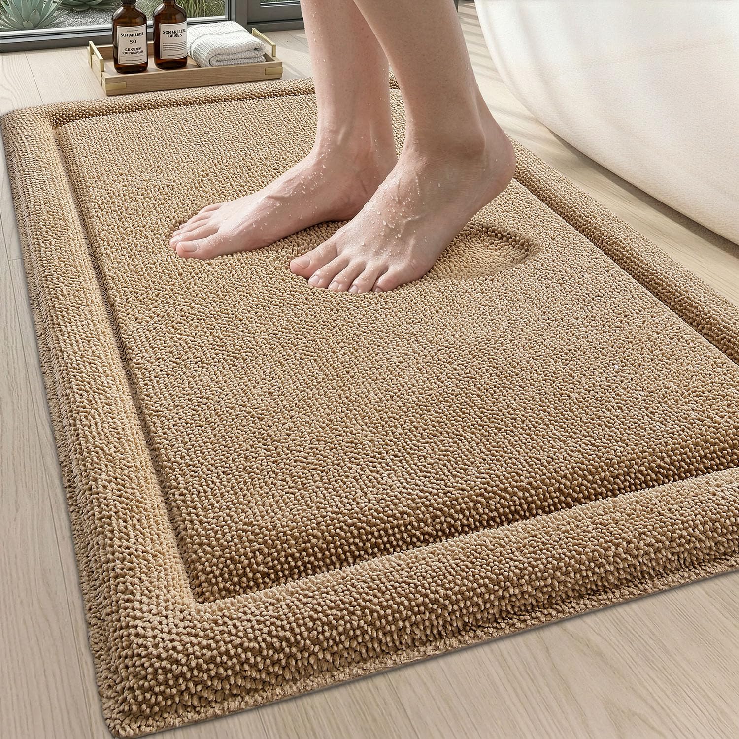 DEXI Bath Mats for Bathroom 16x24, Non Slip Washable Bathroom Rug, Thick Soft Chenille Absorbent Bathmat for Shower Floor, Fluffy Shaggy Carpet for Tub, Grey