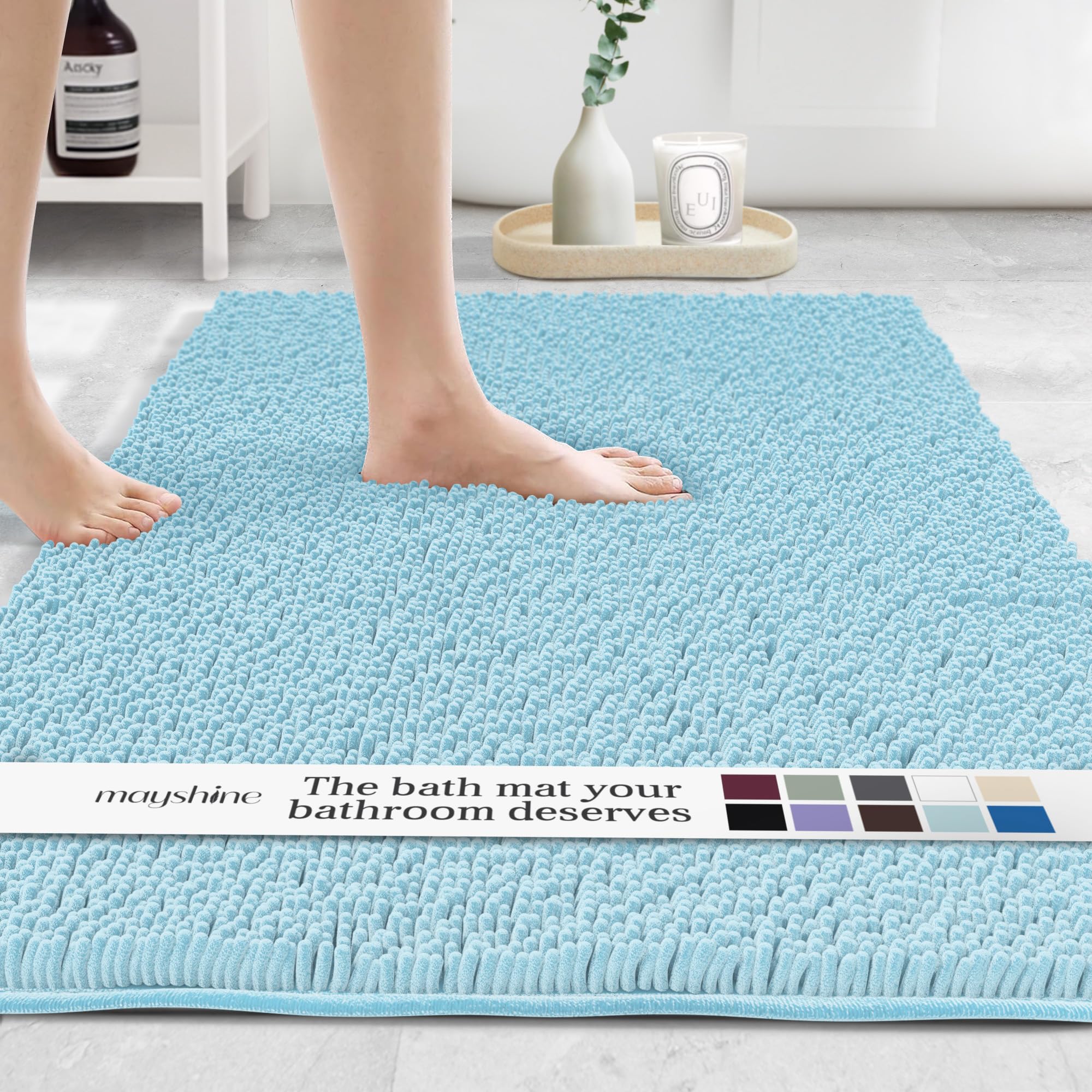MAYSHINE Round Area Rug Set for Bathroom | Soft Plush Chenille Bath Mat, Water Absorbent Non-Slip Bathroom Rug | Washable Shag Carpet for Shower, Bedroom, or Home Décor | 36"x36" (Round) | White