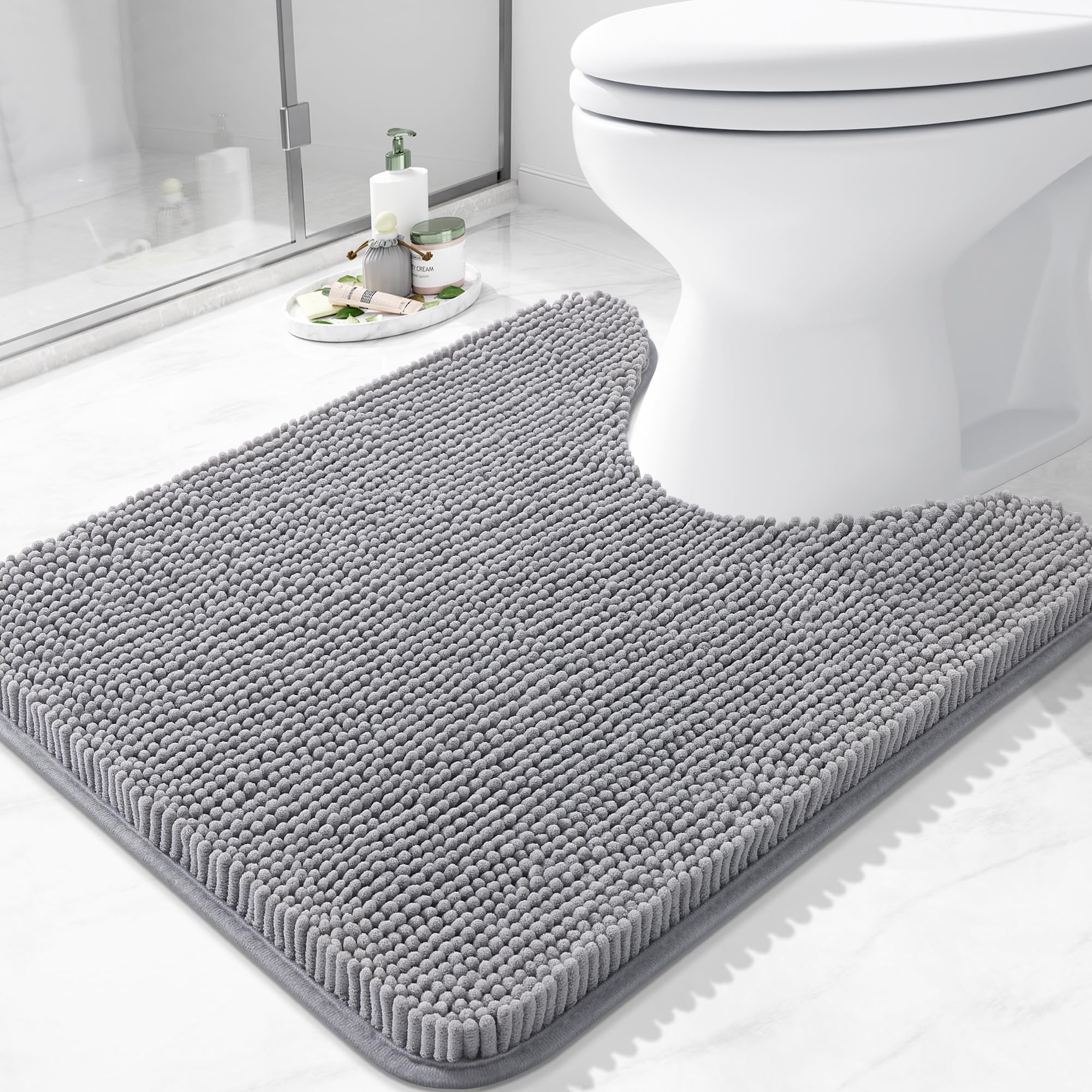 Arotive Bathroom Rugs 30x20, Extra Soft Absorbent Shaggy Chenille Bath Rugs, Machine Washable Rubber Backing Non-Slip Bath Mats for Bathroom Floor Tub and Shower, Home Decor Accessories, Grey