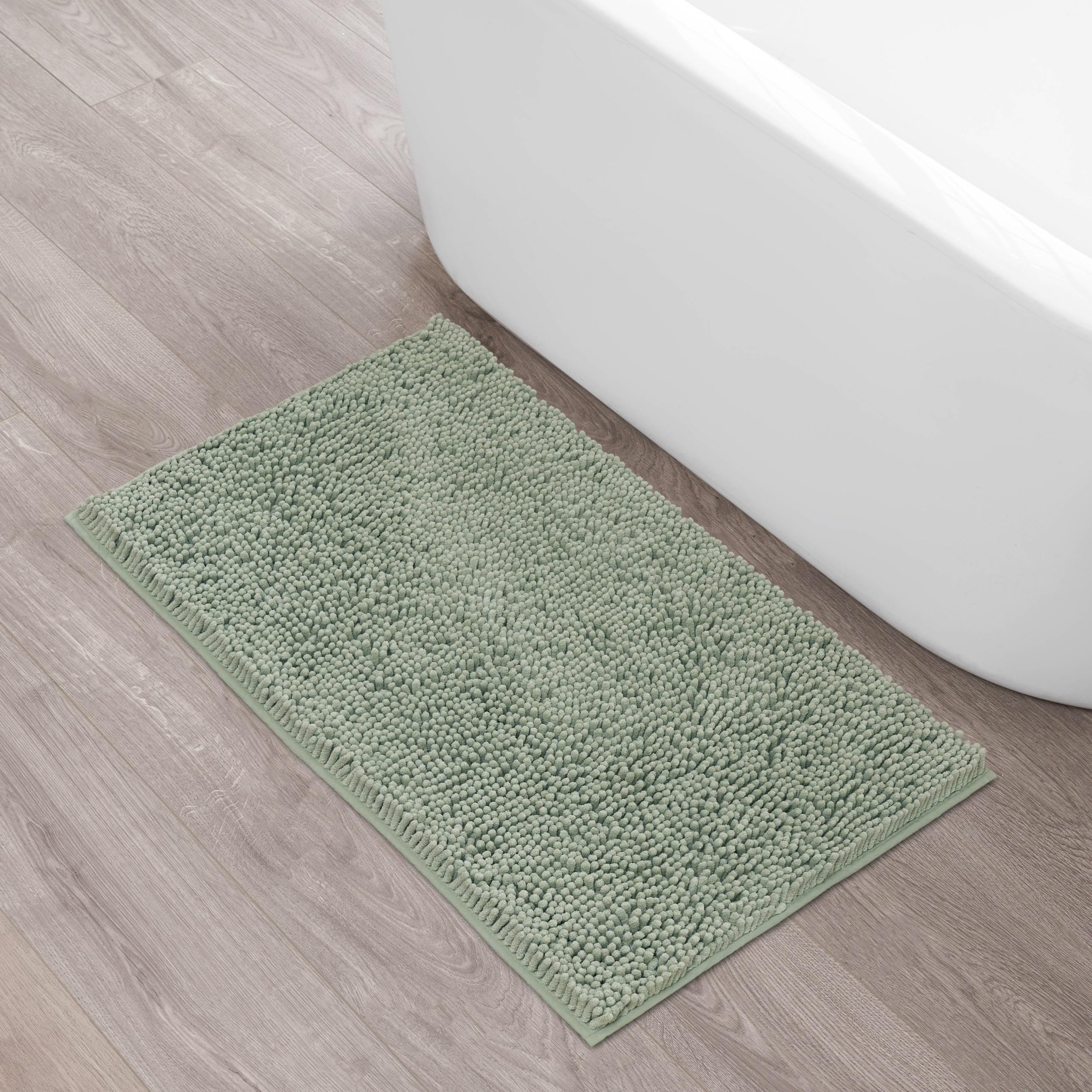 Creative Home Ideas Resort Collection Plush Chenille Bathroom Rugs – Non-Slip Backing and Machine Washable, Sage Green - 24 x 60 Inches Bath Mat