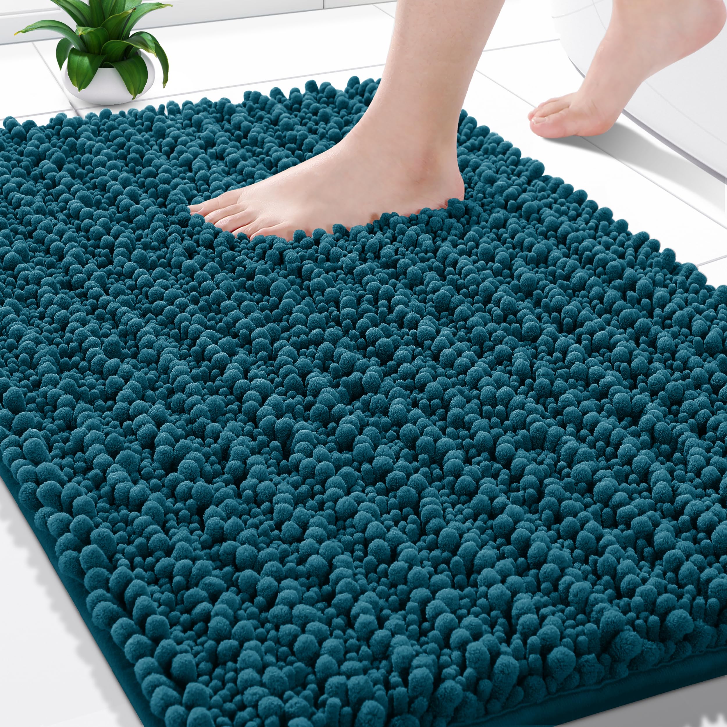 Yimobra Bathroom Rugs Non Slip Washable - Ultra Soft Absorbent Chenille Bath Mat, Quick Dry Shaggy Floor Carpet for Tub Shower, Gray Home Decor Accessories, 24x17 Inch