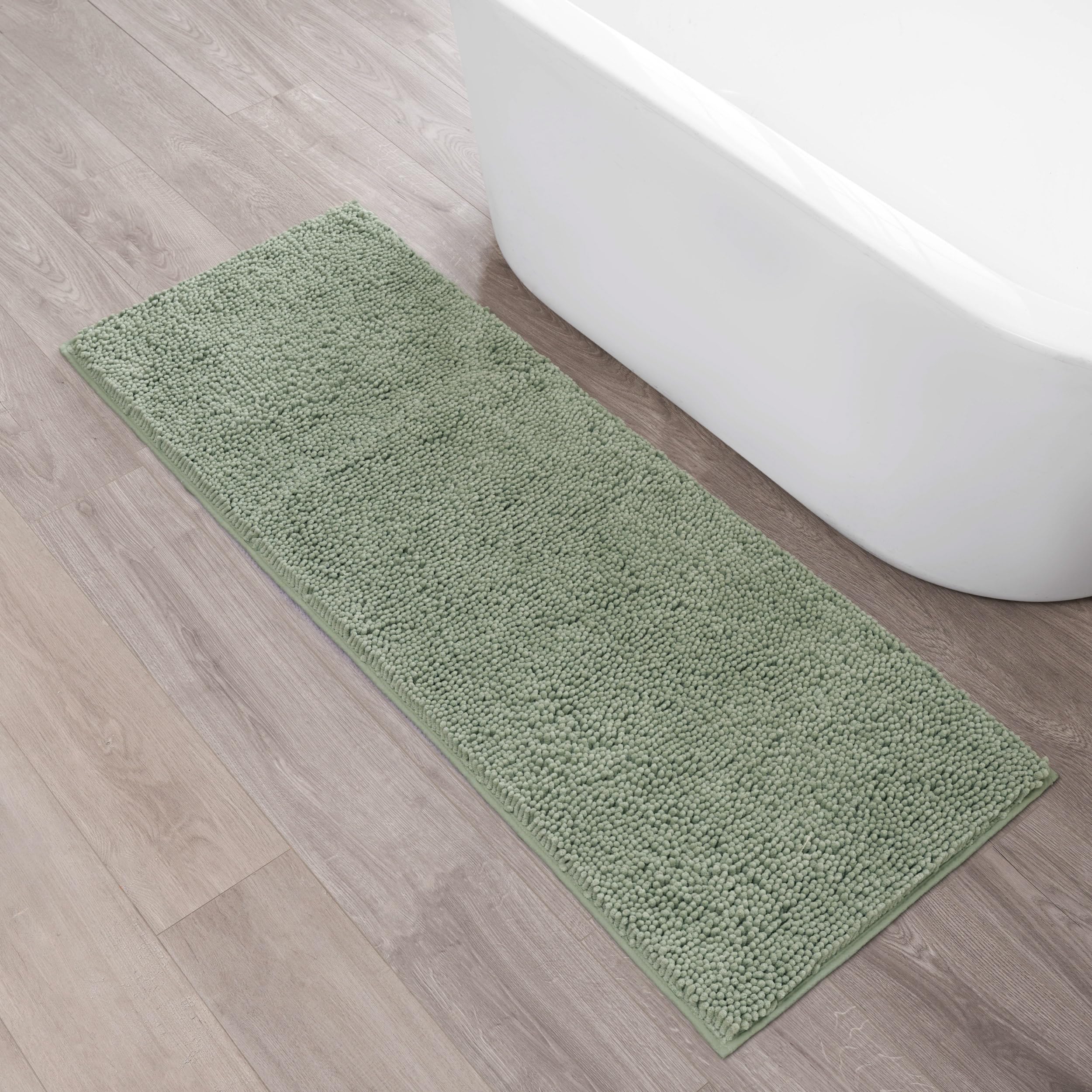 Creative Home Ideas Resort Collection Plush Chenille Bathroom Rugs – Non-Slip Backing and Machine Washable, Sage Green - 24 x 60 Inches Bath Mat