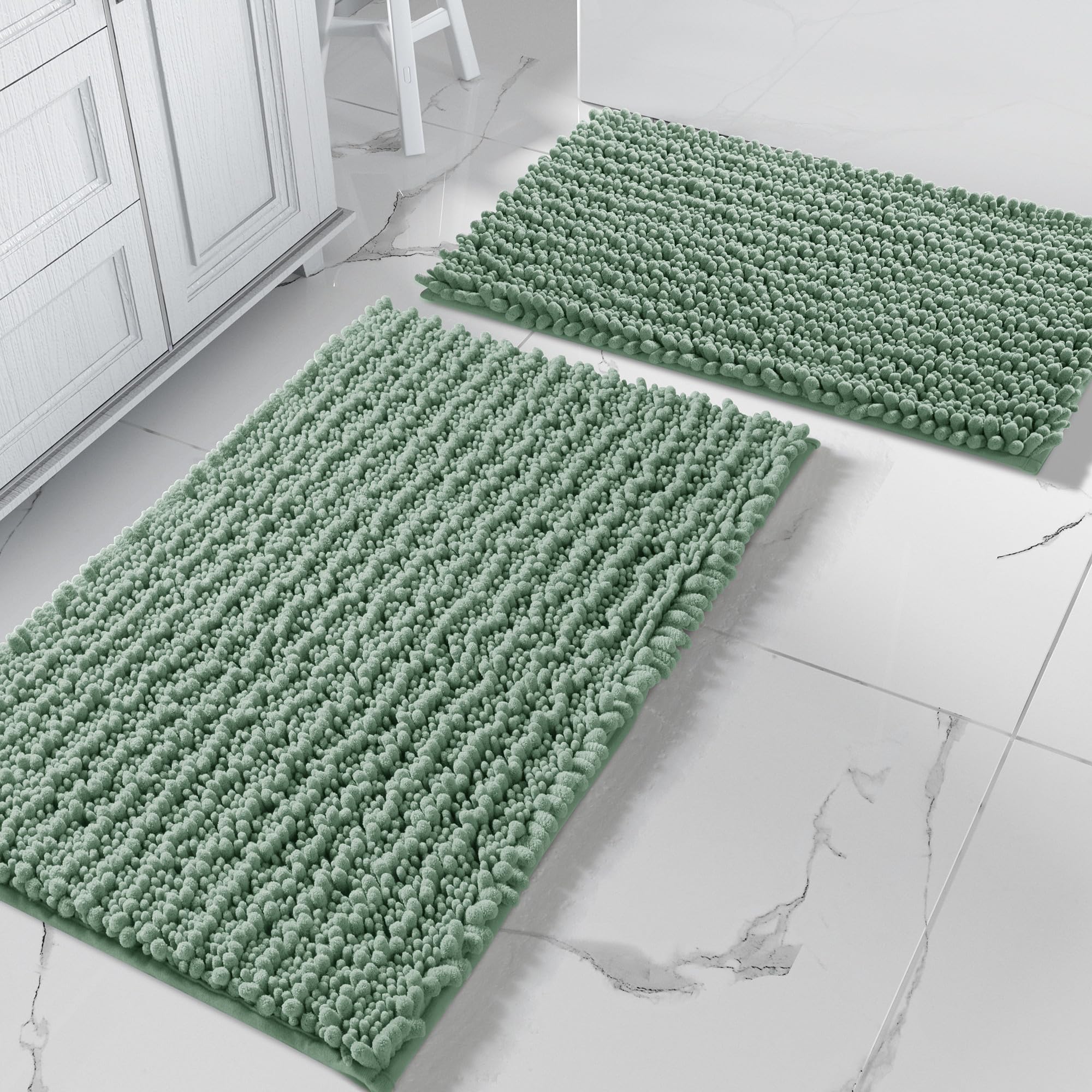 Yimobra Bathroom Rugs Sets 2 Piece - Quick Dry Extra Thick Luxury Chenille Bath Mat, Non Slip Super Absorbent for Tub Shower Sink, Machine Washable Shaggy Floor Mat, 32"x20"+24"x17" Inch, Black