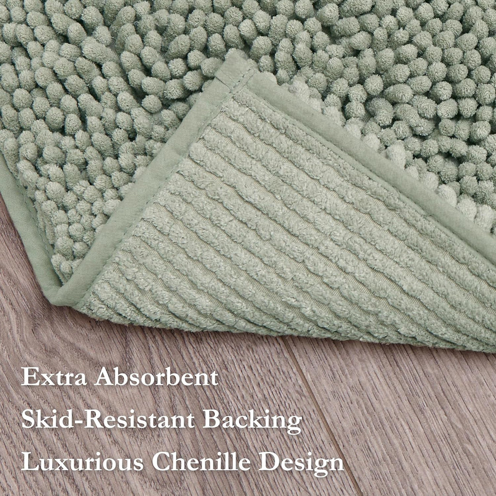 Creative Home Ideas Resort Collection Plush Chenille Bathroom Rugs – Non-Slip Backing and Machine Washable, Sage Green - 24 x 60 Inches Bath Mat