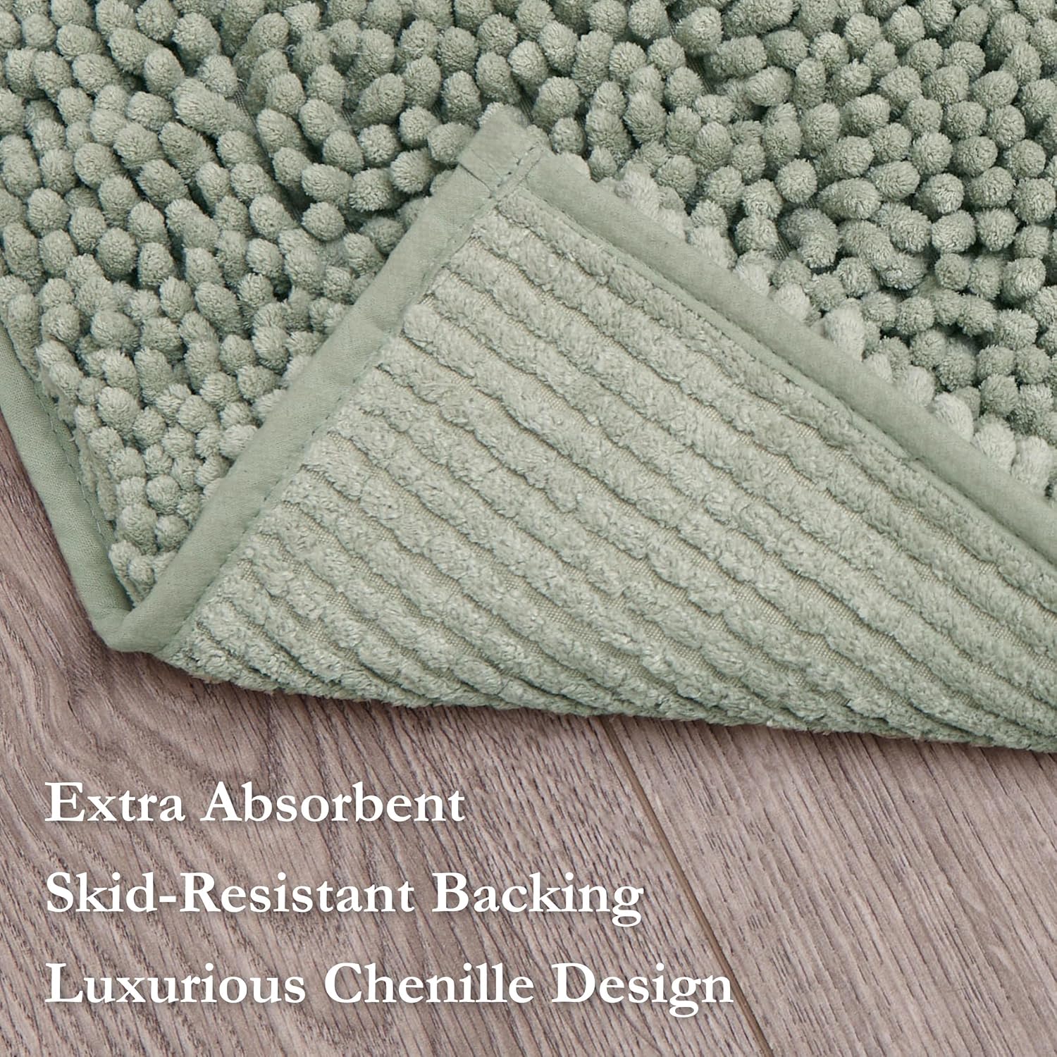 Creative Home Ideas Resort Collection Plush Chenille Bathroom Rugs – Non-Slip Backing and Machine Washable, Sage Green - 24 x 60 Inches Bath Mat