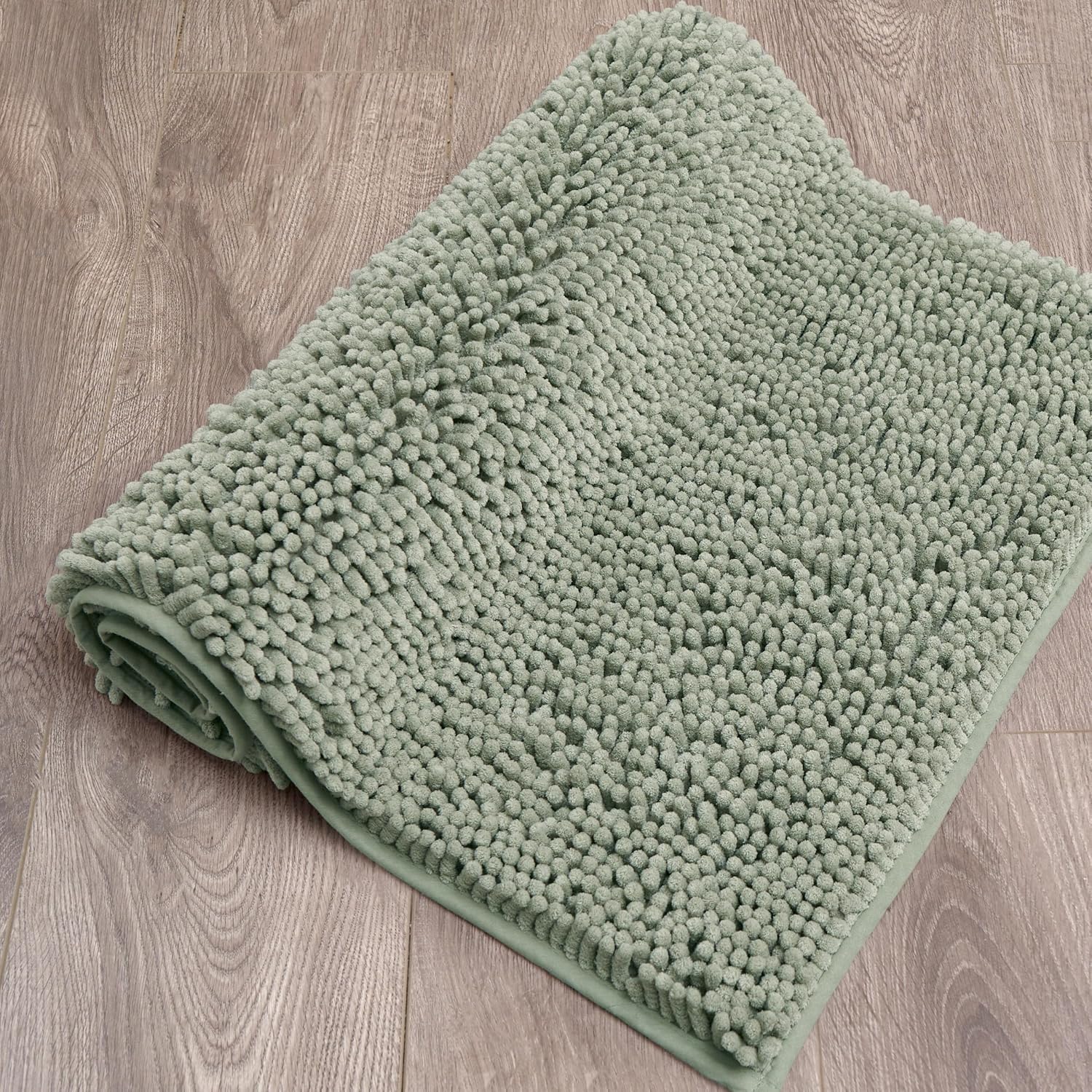 Creative Home Ideas Resort Collection Plush Chenille Bathroom Rugs – Non-Slip Backing and Machine Washable, Sage Green - 24 x 60 Inches Bath Mat