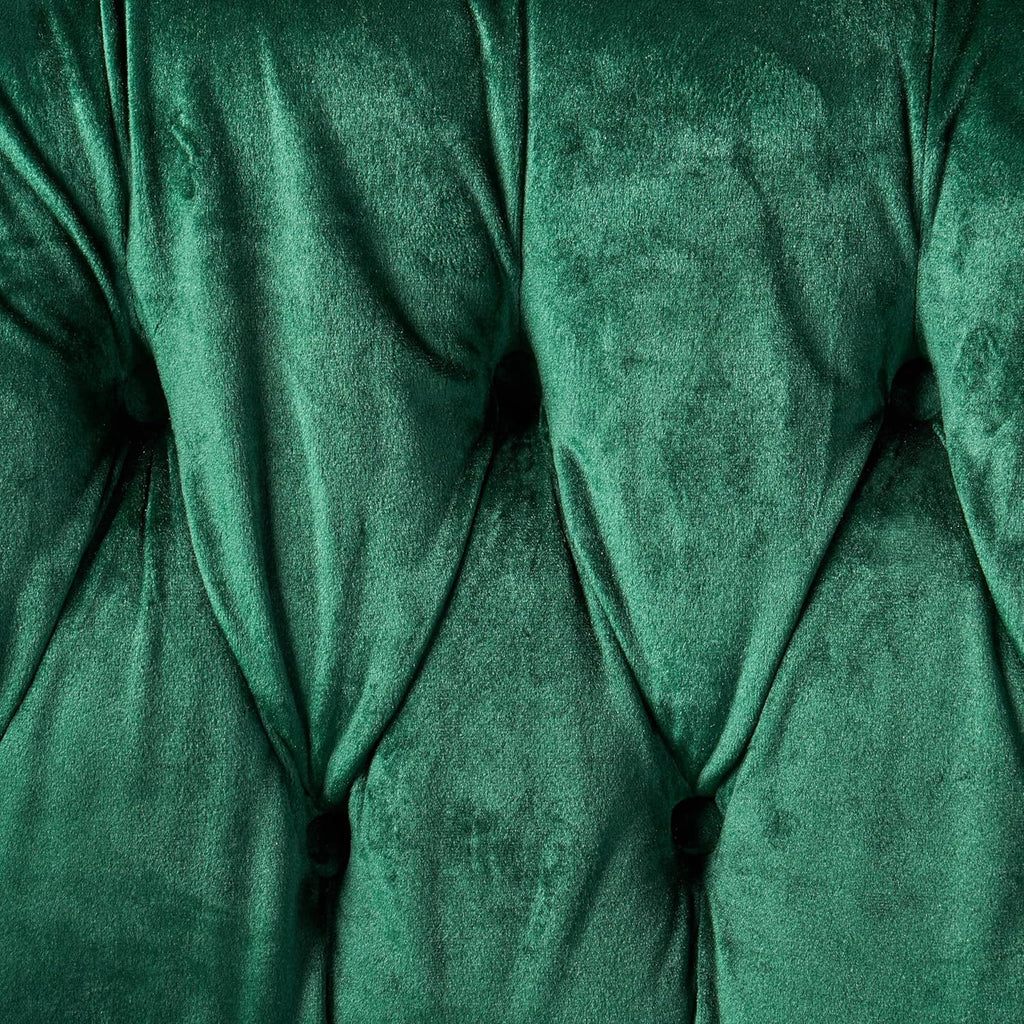 GDFStudio Melaina Tufted Chesterfield Velvet Loveseat with Scrolled Arms, Emerald and Dark Brown.